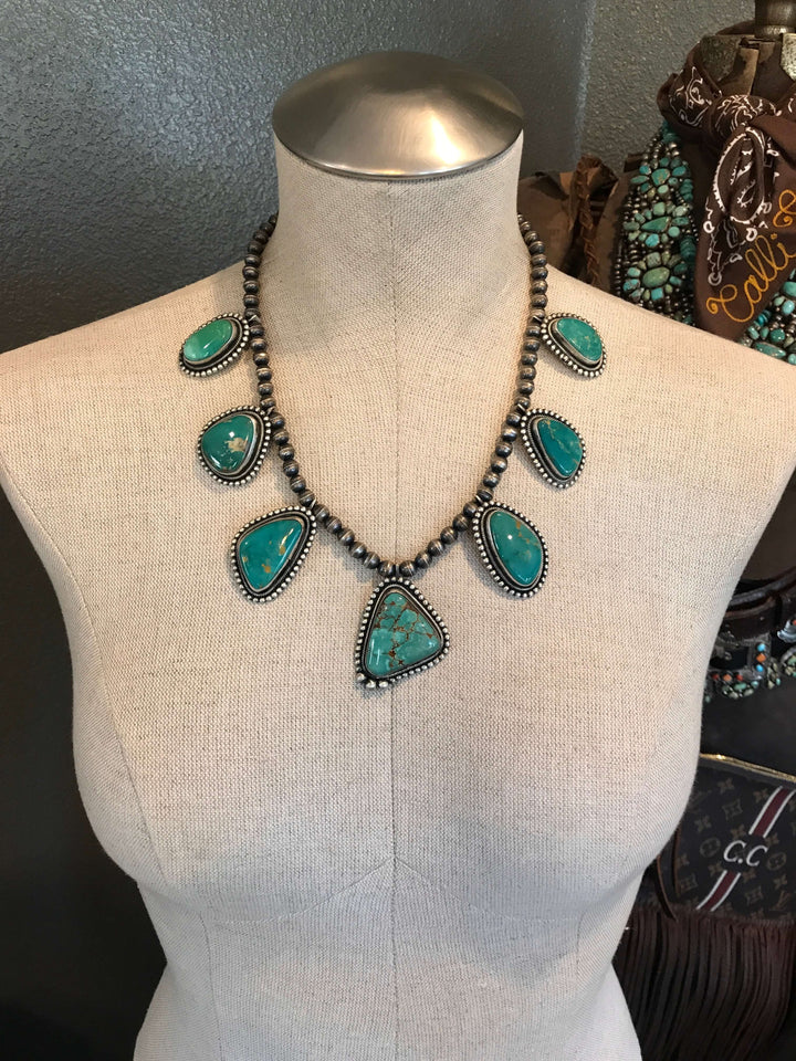 The Portola Turquoise Statement Necklace-Necklaces-Calli Co., Turquoise and Silver Jewelry, Native American Handmade, Zuni Tribe, Navajo Tribe, Brock Texas