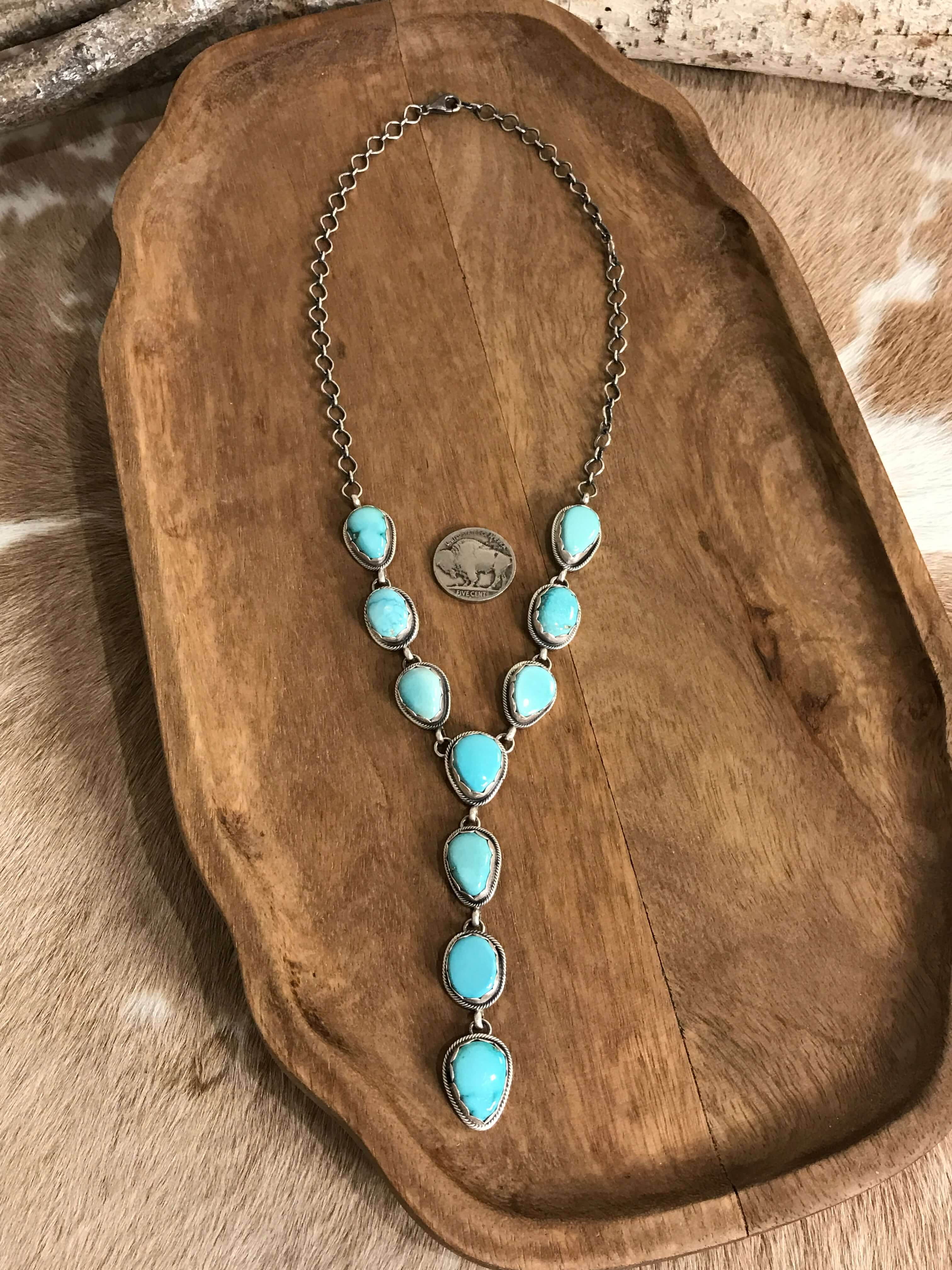 The Kallen Turquoise Lariat Necklace Set, 2-Necklaces-Calli Co., Turquoise and Silver Jewelry, Native American Handmade, Zuni Tribe, Navajo Tribe, Brock Texas