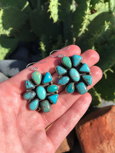 The Alta Turquoise Earrings-Earrings-Calli Co., Turquoise and Silver Jewelry, Native American Handmade, Zuni Tribe, Navajo Tribe, Brock Texas