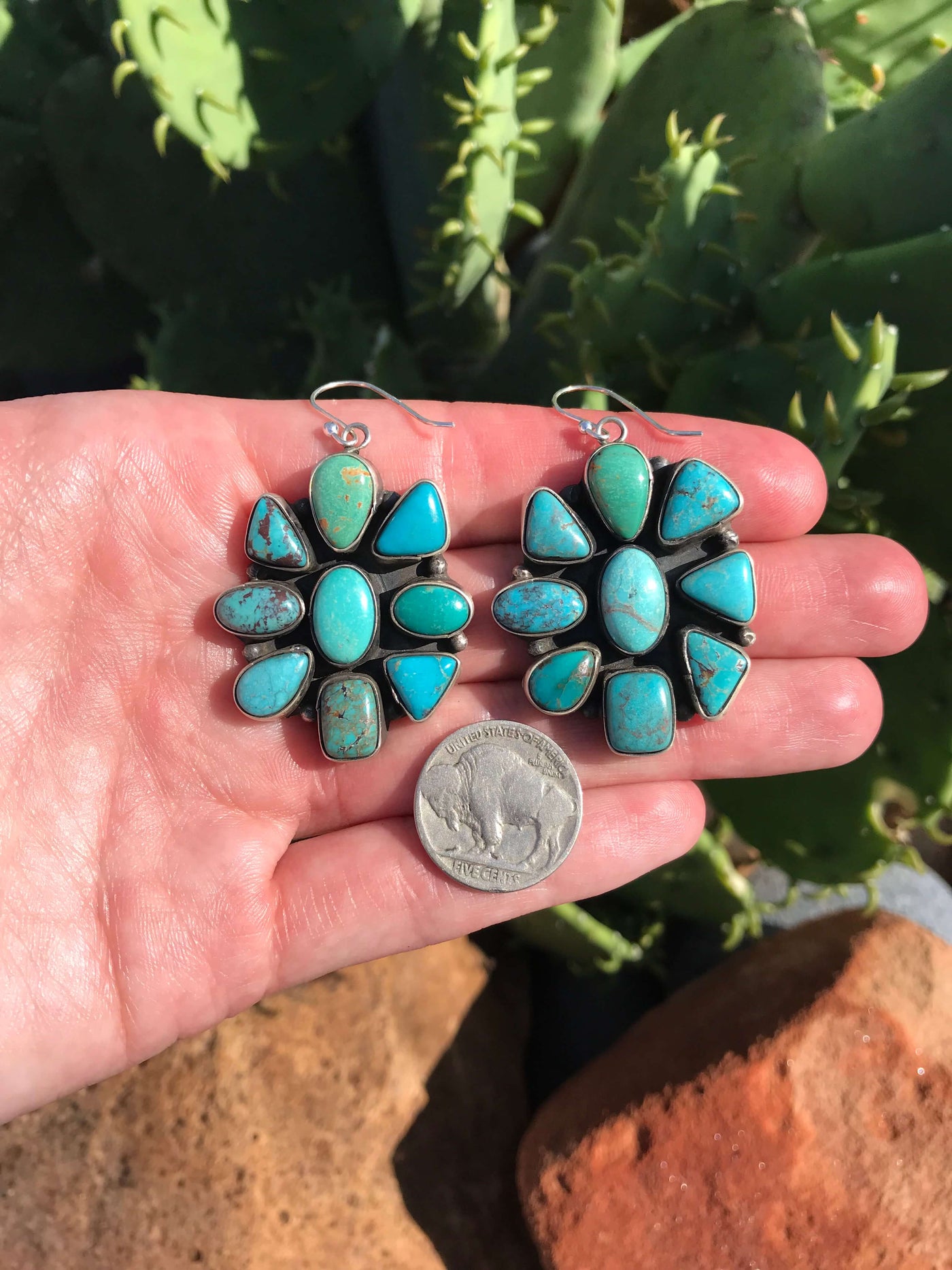 The Alta Turquoise Earrings-Earrings-Calli Co., Turquoise and Silver Jewelry, Native American Handmade, Zuni Tribe, Navajo Tribe, Brock Texas