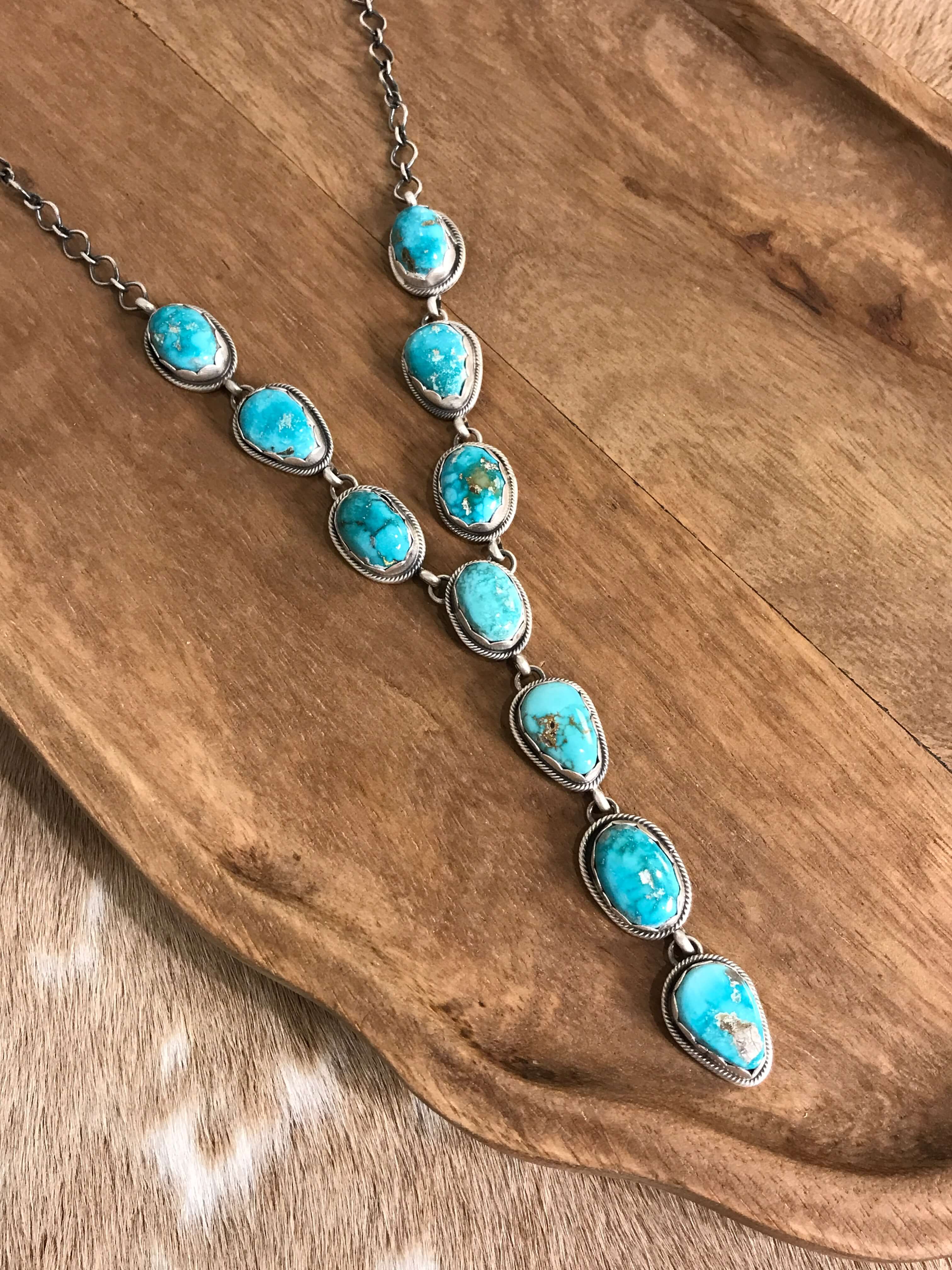 The Kallen Turquoise Lariat Necklace Set, 4-Necklaces-Calli Co., Turquoise and Silver Jewelry, Native American Handmade, Zuni Tribe, Navajo Tribe, Brock Texas