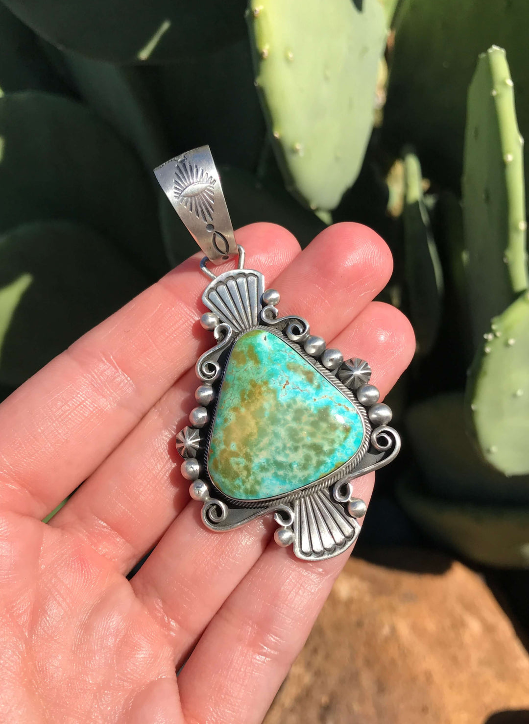 The Amado Turquoise Pendant-Pendants-Calli Co., Turquoise and Silver Jewelry, Native American Handmade, Zuni Tribe, Navajo Tribe, Brock Texas