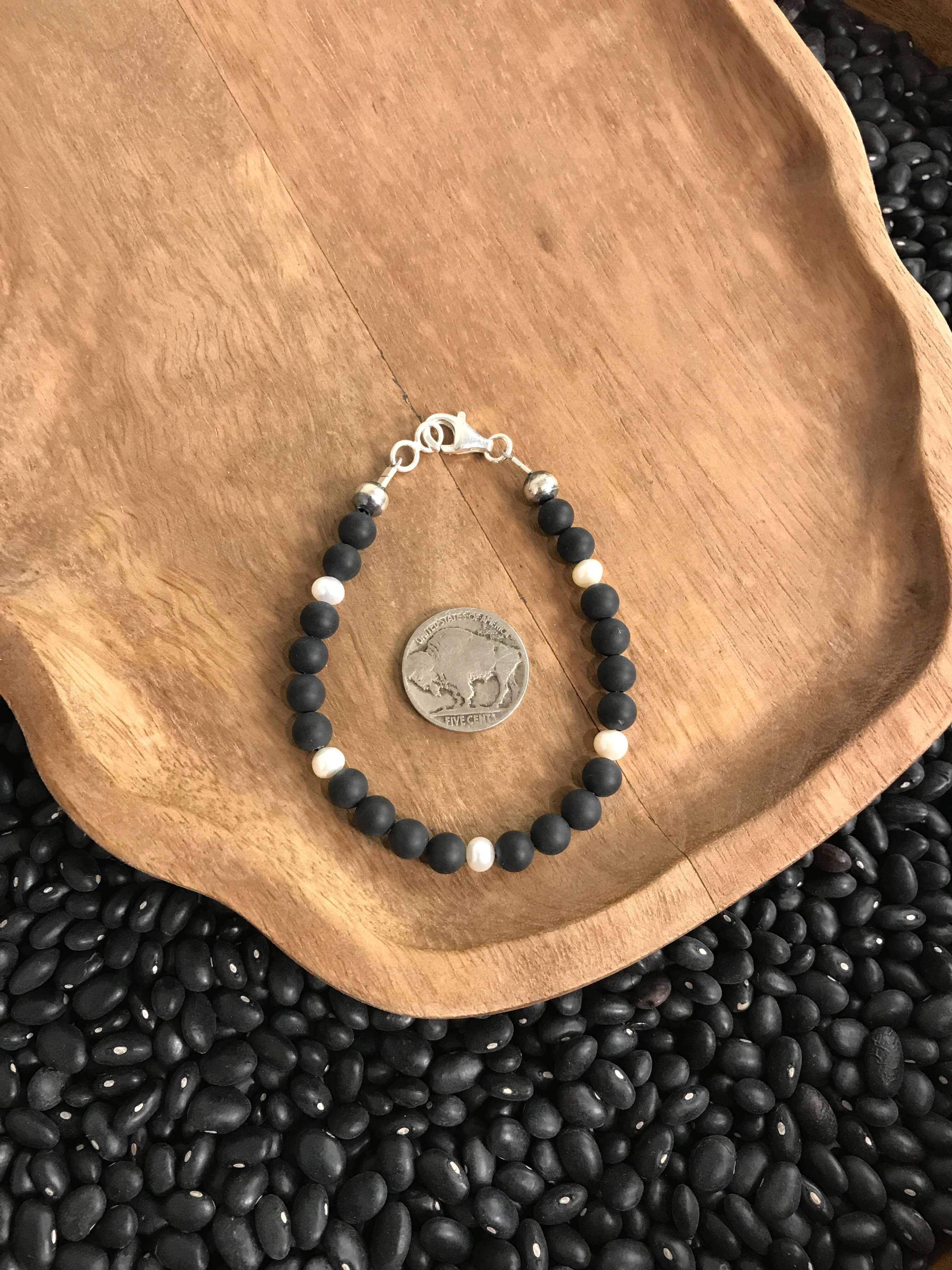 Pearl and Turquoise Nugget Stretch Bracelet | Calli Co Silver
