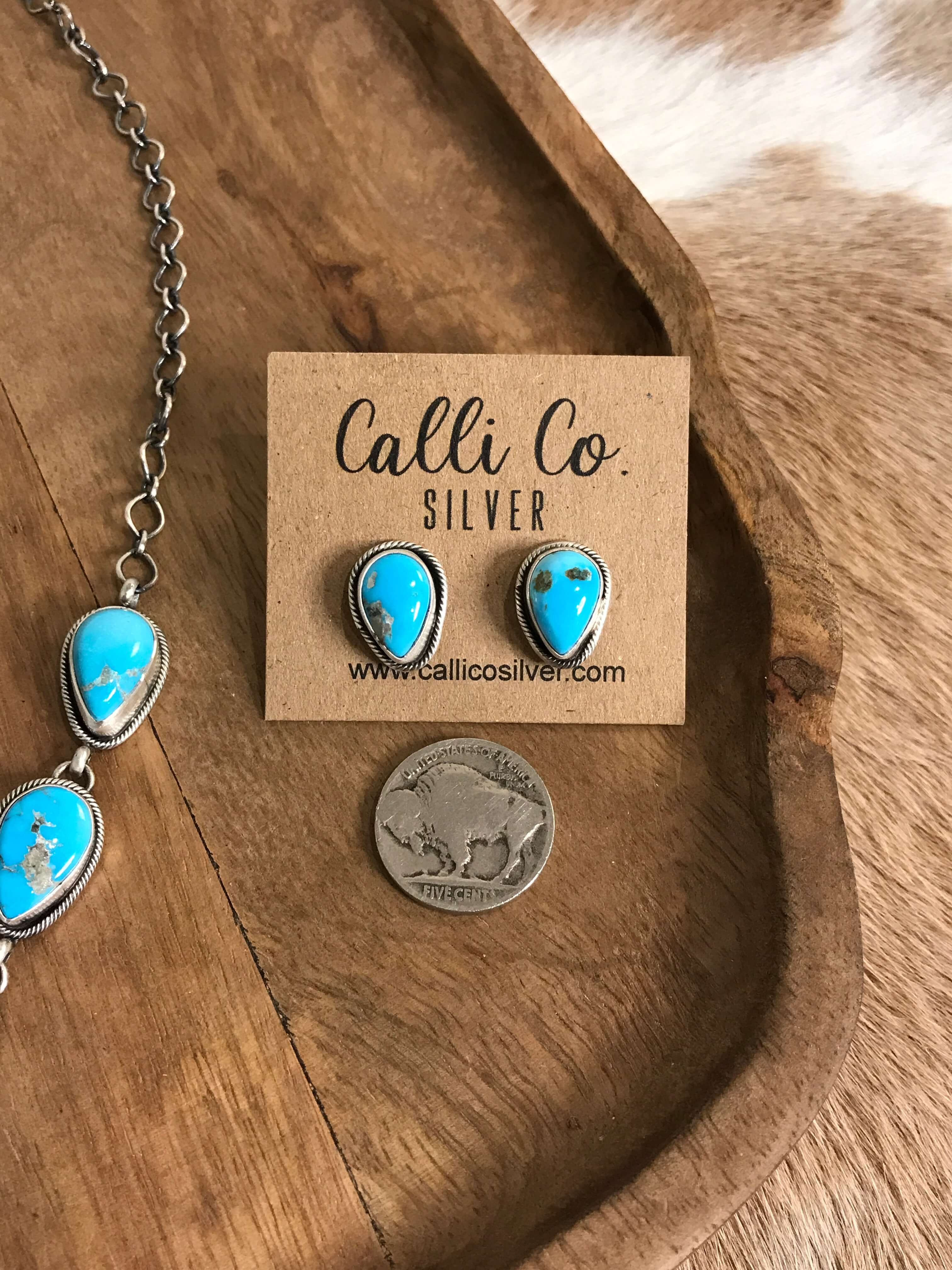 The Lulu Statement Necklace Set, 1-Necklaces-Calli Co., Turquoise and Silver Jewelry, Native American Handmade, Zuni Tribe, Navajo Tribe, Brock Texas
