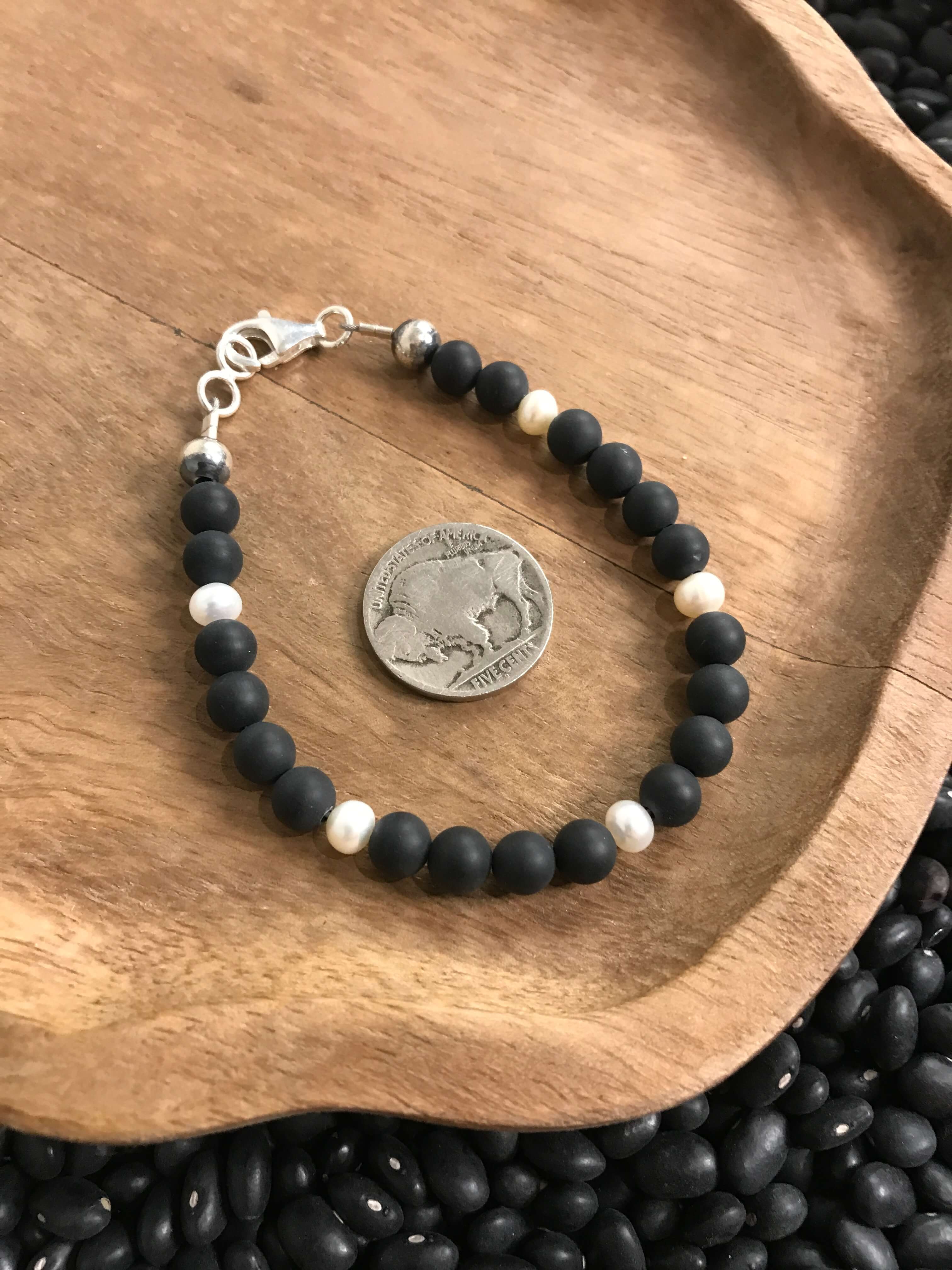 Pearl and Turquoise Nugget Stretch Bracelet | Calli Co Silver