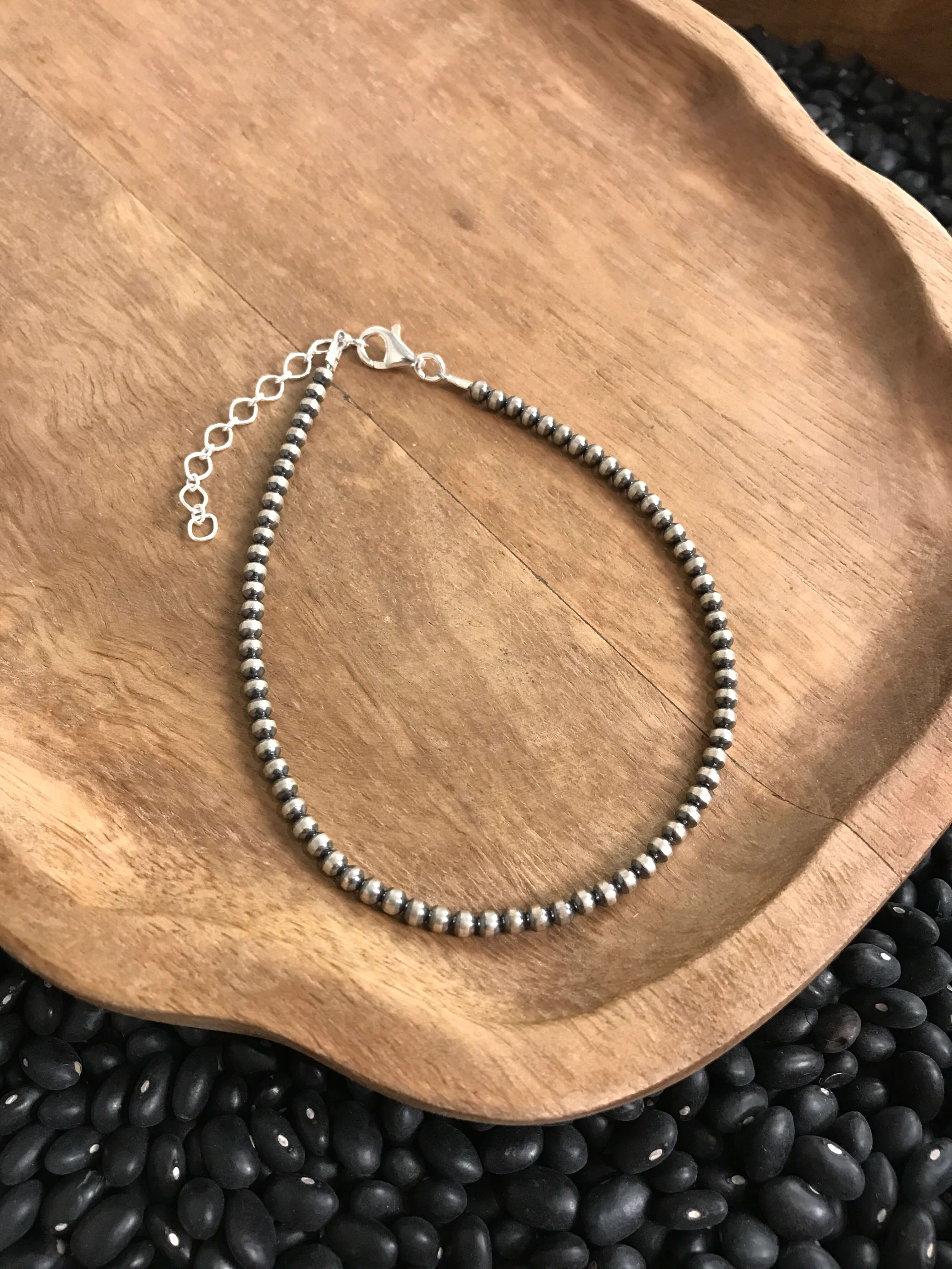 The 3mm Pearl Ankle Bracelet-Bracelets & Cuffs-Calli Co., Turquoise and Silver Jewelry, Native American Handmade, Zuni Tribe, Navajo Tribe, Brock Texas