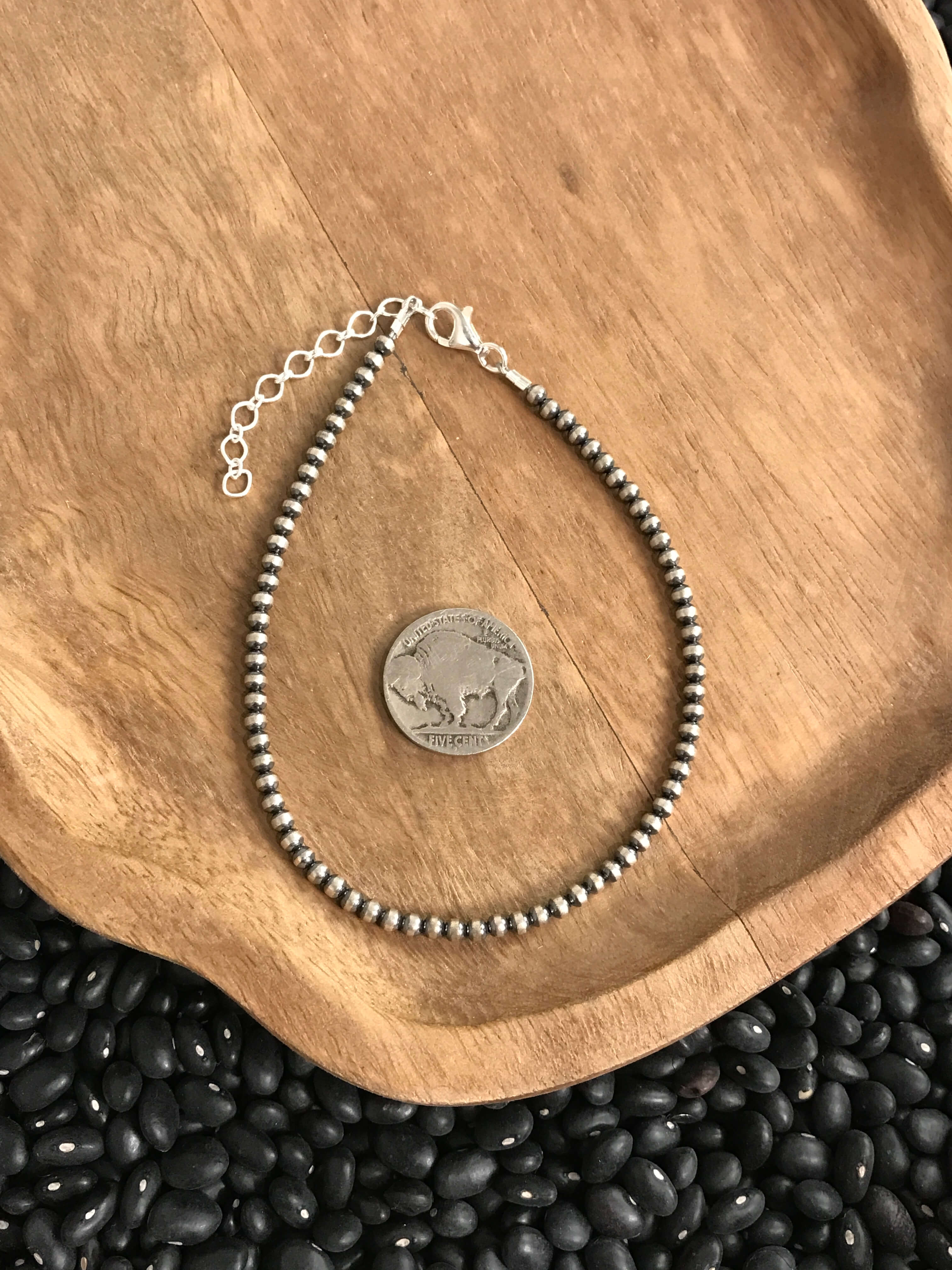 The 3mm Pearl Ankle Bracelet-Bracelets & Cuffs-Calli Co., Turquoise and Silver Jewelry, Native American Handmade, Zuni Tribe, Navajo Tribe, Brock Texas