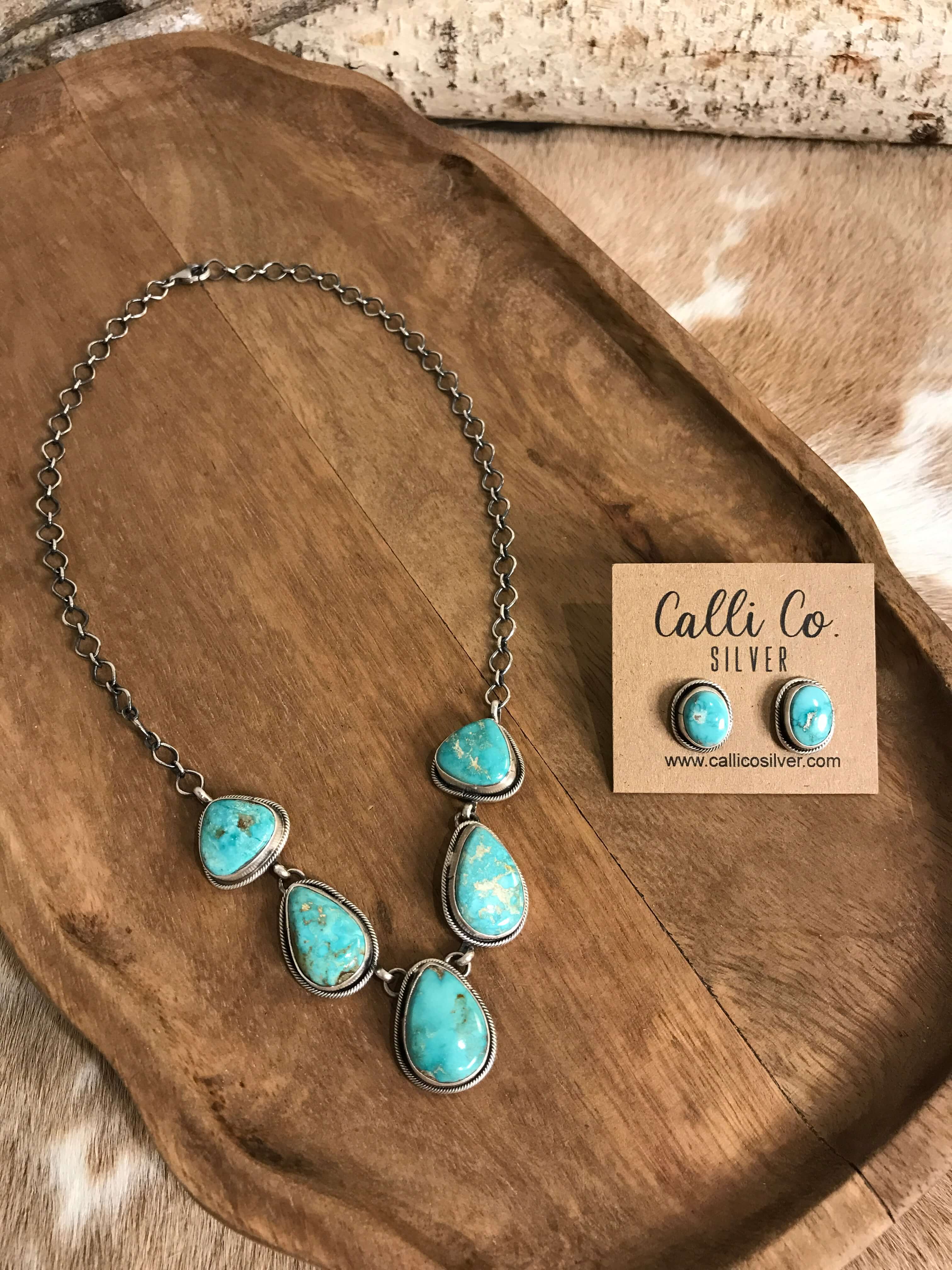 The Lulu Statement Necklace Set, 2-Necklaces-Calli Co., Turquoise and Silver Jewelry, Native American Handmade, Zuni Tribe, Navajo Tribe, Brock Texas
