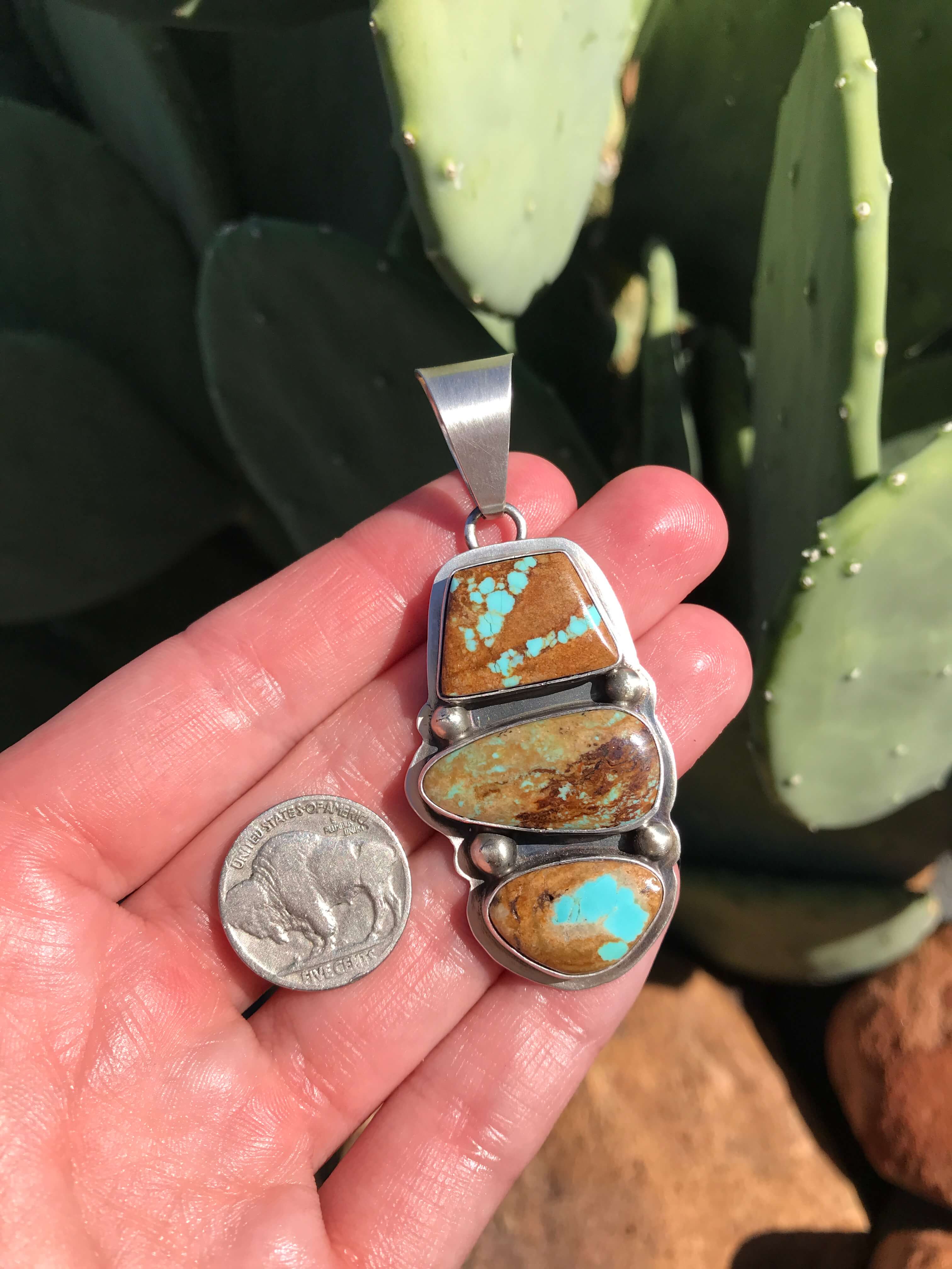 The Allamore Turquoise Pendant-Pendants-Calli Co., Turquoise and Silver Jewelry, Native American Handmade, Zuni Tribe, Navajo Tribe, Brock Texas