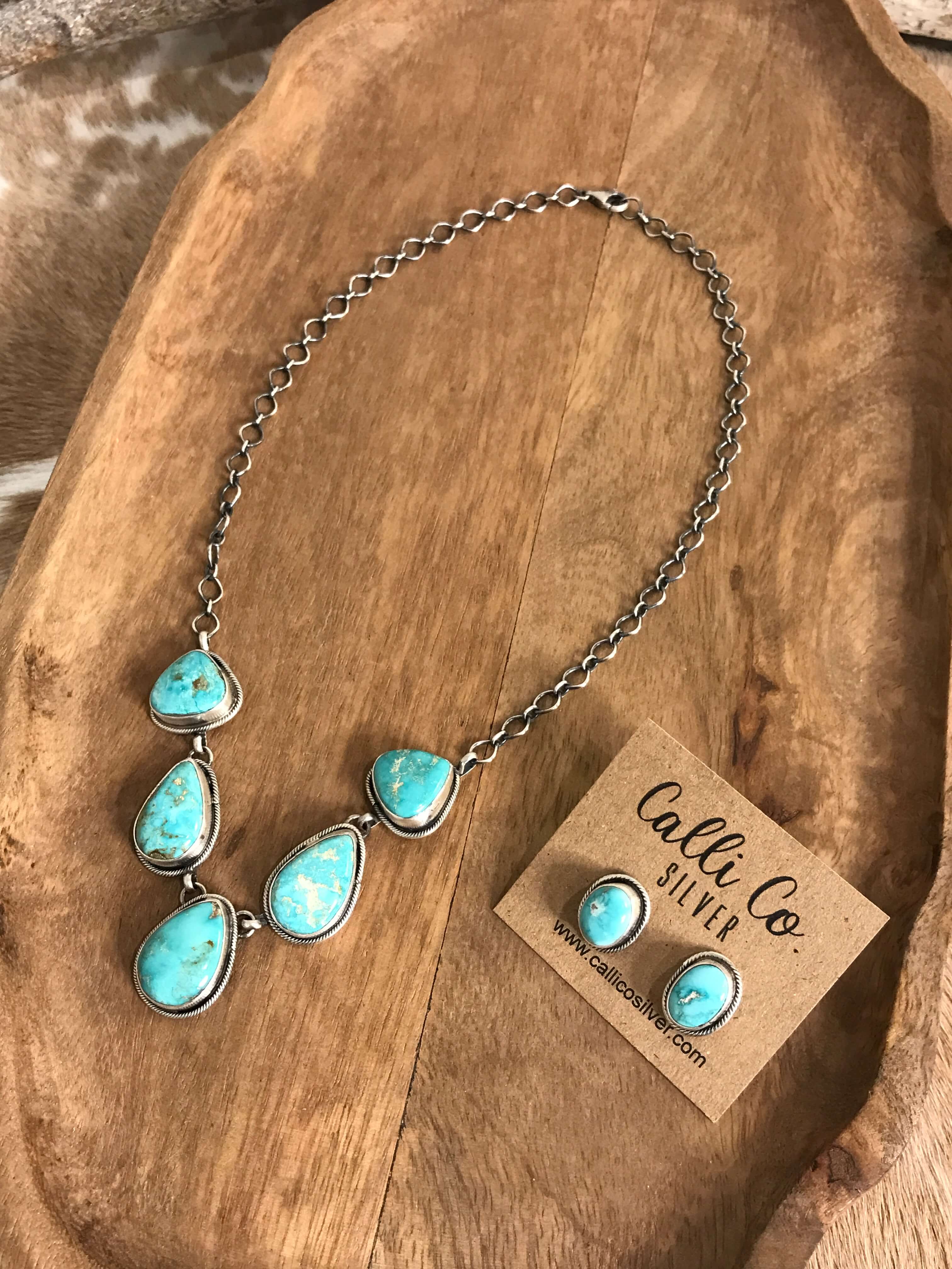 The Lulu Statement Necklace Set, 2-Necklaces-Calli Co., Turquoise and Silver Jewelry, Native American Handmade, Zuni Tribe, Navajo Tribe, Brock Texas