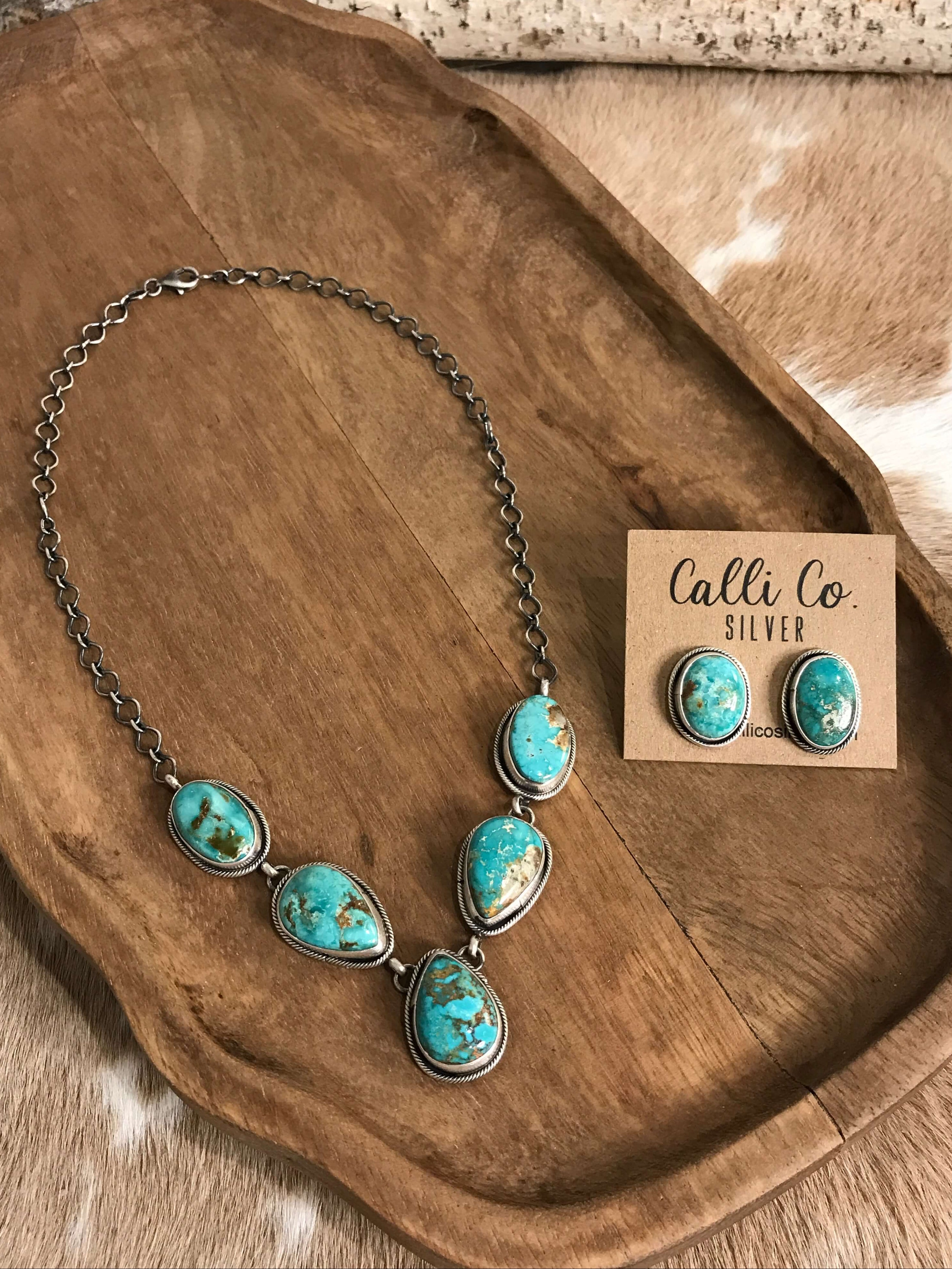 The Lulu Statement Necklace Set, 4-Necklaces-Calli Co., Turquoise and Silver Jewelry, Native American Handmade, Zuni Tribe, Navajo Tribe, Brock Texas