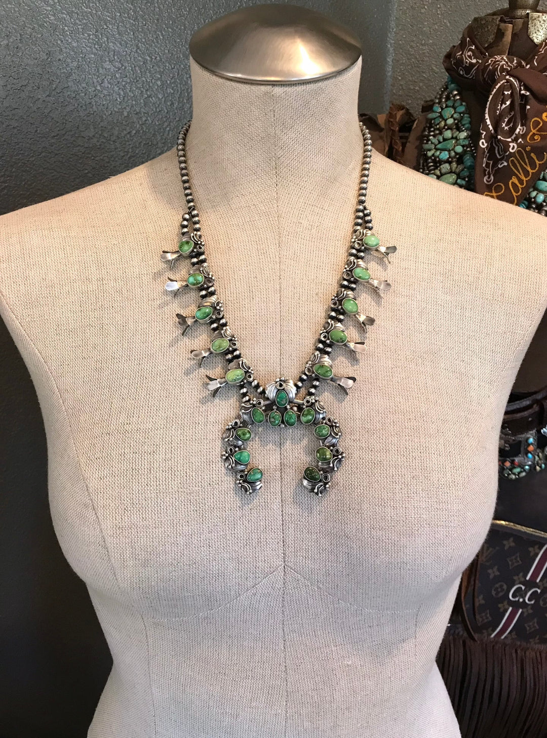 The Carolina Turquoise Squash Blossom Necklace Set Calli Co. Silver