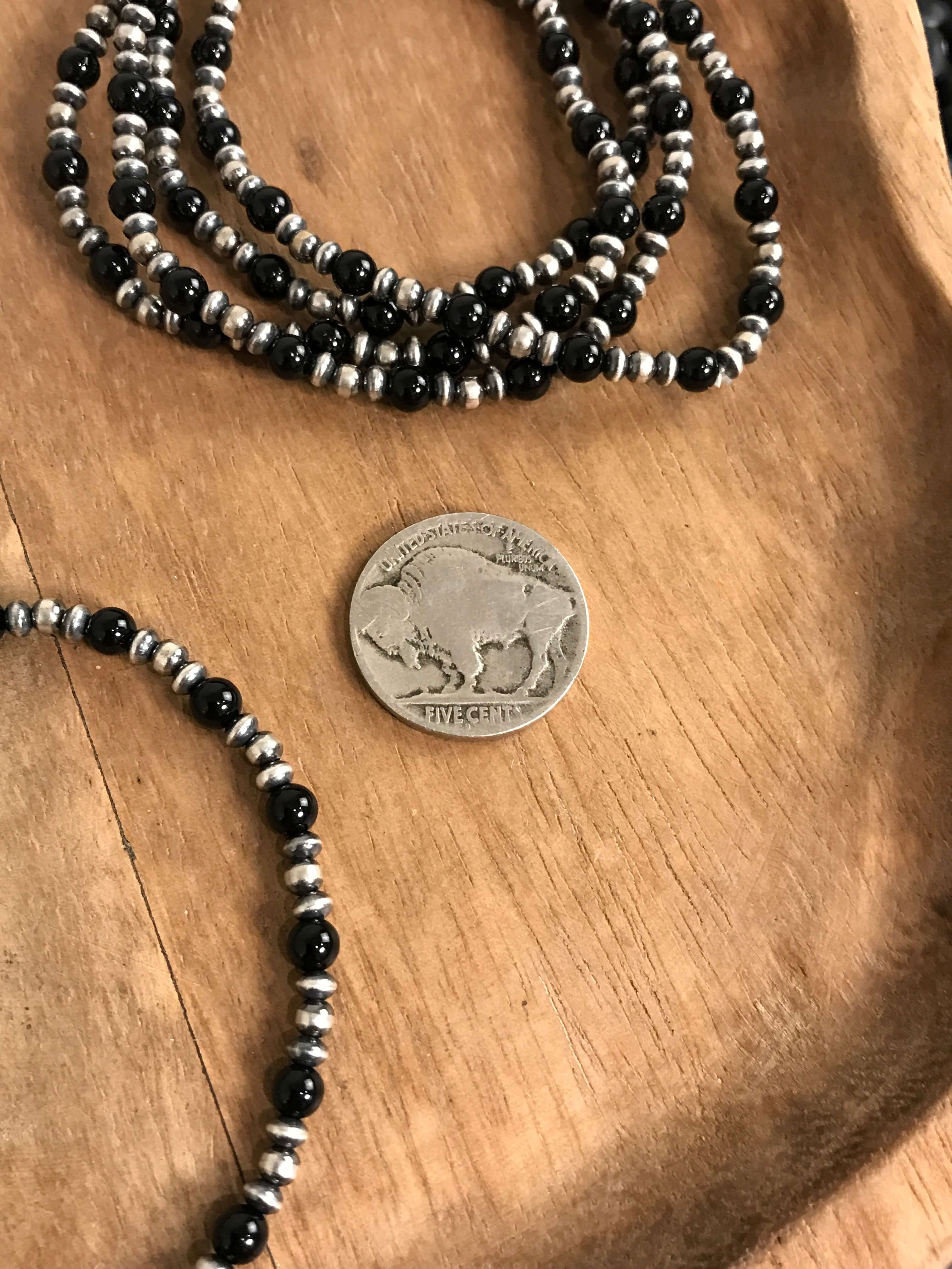 The Dainty Stretch Bracelet in Onyx-Bracelets & Cuffs-Calli Co., Turquoise and Silver Jewelry, Native American Handmade, Zuni Tribe, Navajo Tribe, Brock Texas