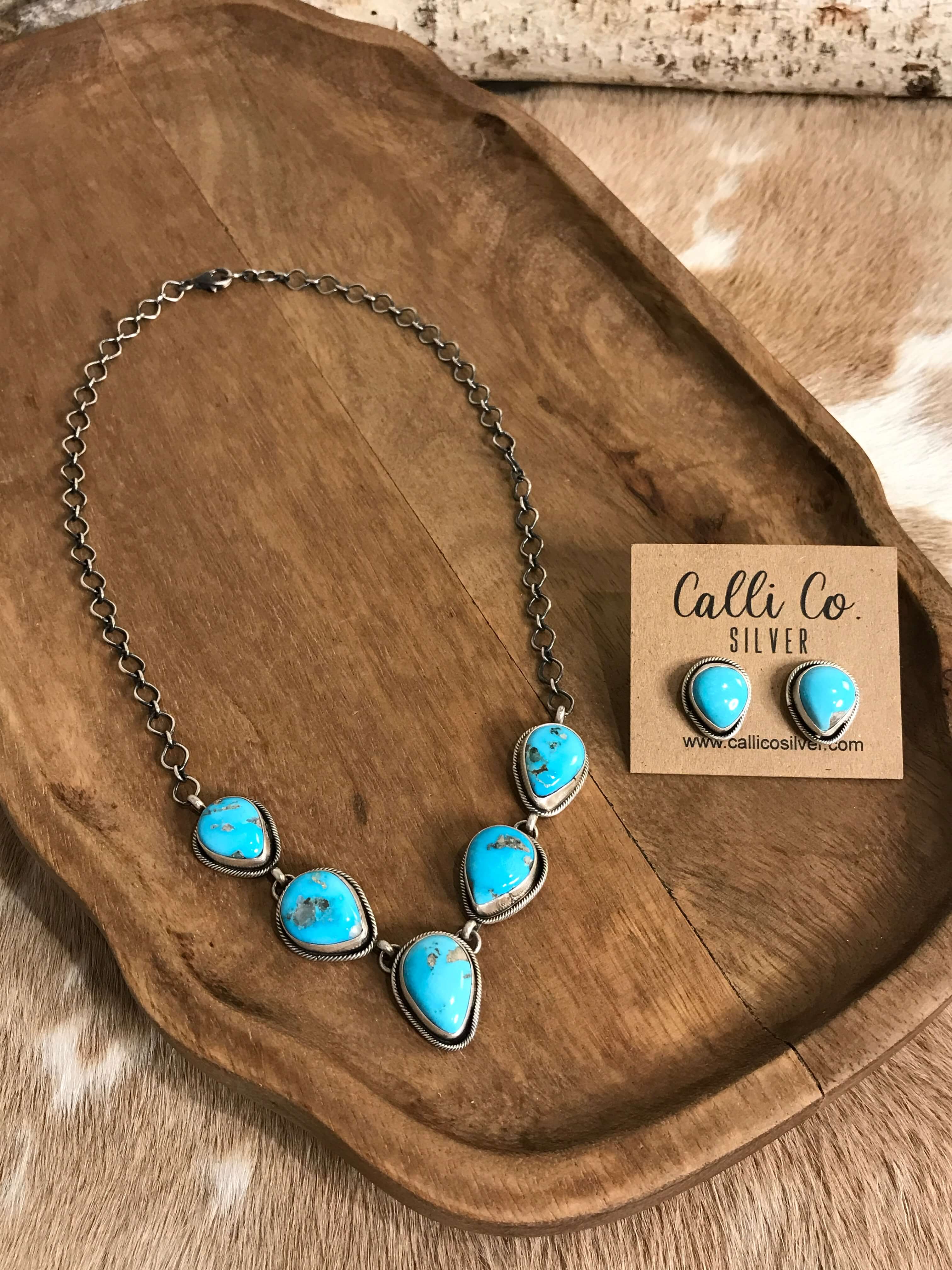 The Lulu Statement Necklace Set, 7-Necklaces-Calli Co., Turquoise and Silver Jewelry, Native American Handmade, Zuni Tribe, Navajo Tribe, Brock Texas