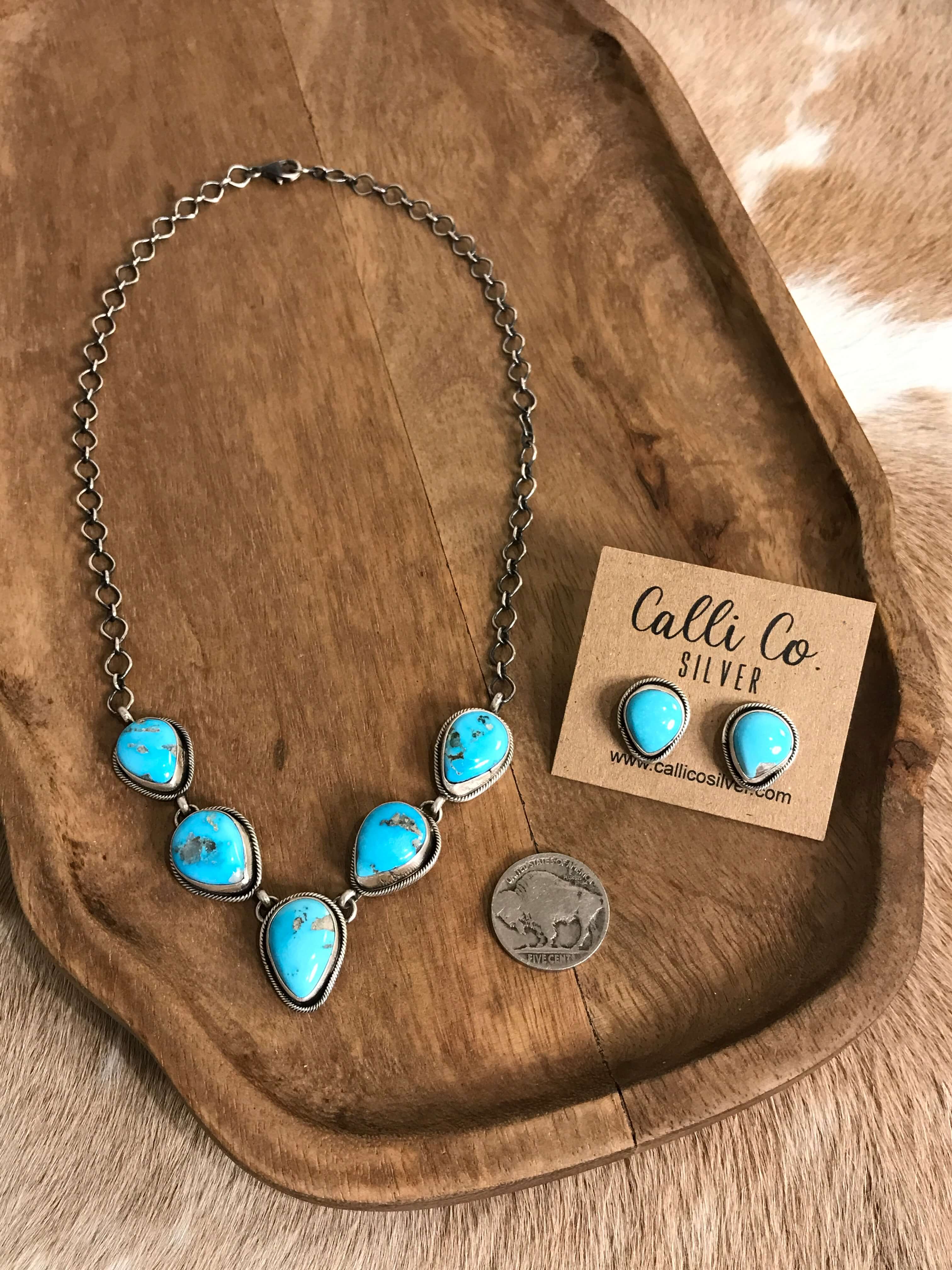 The Lulu Statement Necklace Set, 7-Necklaces-Calli Co., Turquoise and Silver Jewelry, Native American Handmade, Zuni Tribe, Navajo Tribe, Brock Texas