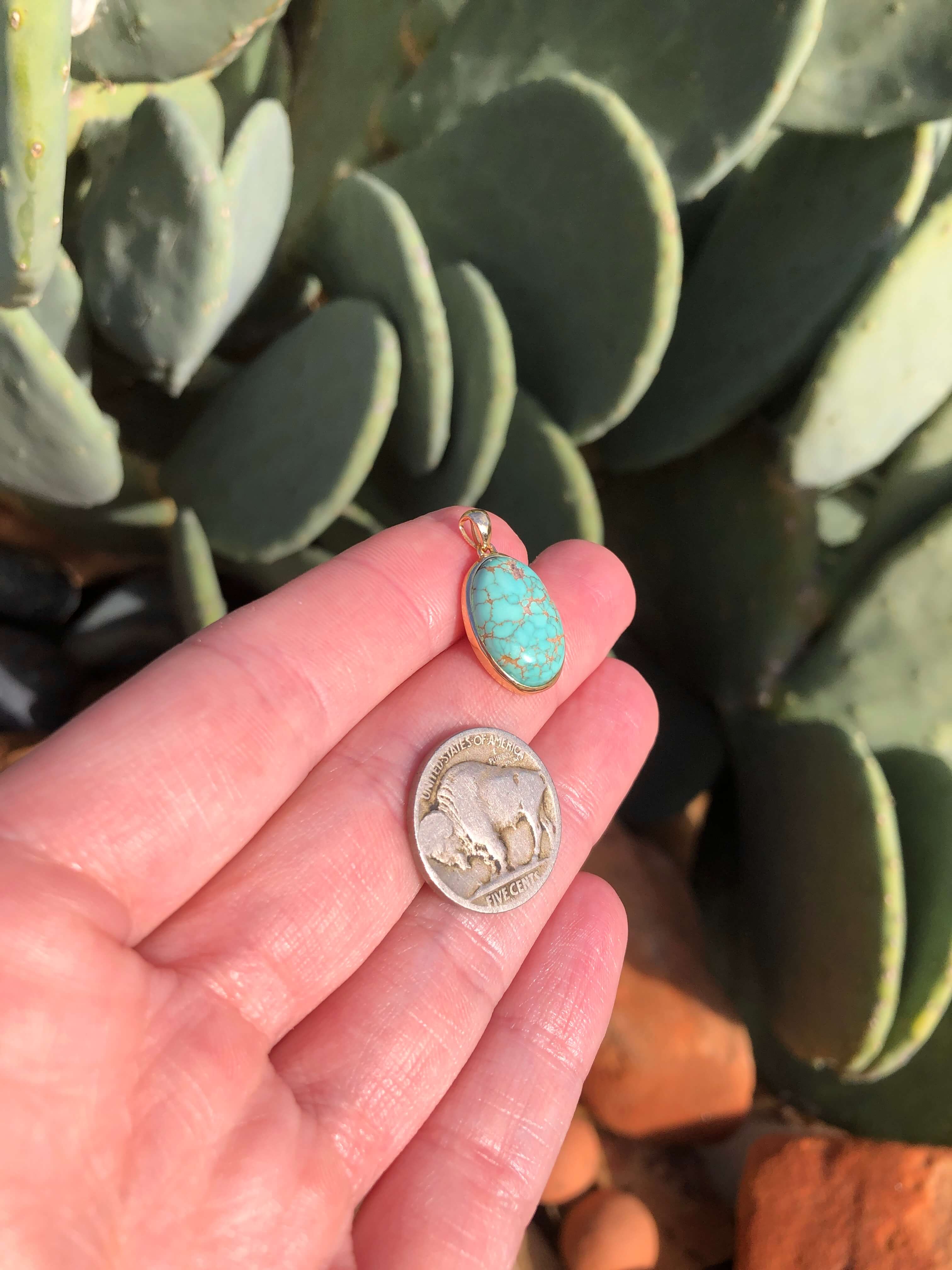 The Nordic 14k and Turquoise Pendant, 10-Pendants-Calli Co., Turquoise and Silver Jewelry, Native American Handmade, Zuni Tribe, Navajo Tribe, Brock Texas