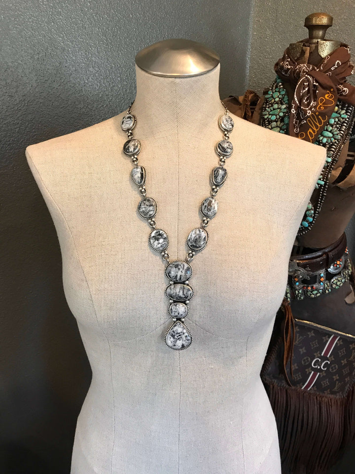 The Dwyer White Buffalo Lariat Necklace Set-Necklaces-Calli Co., Turquoise and Silver Jewelry, Native American Handmade, Zuni Tribe, Navajo Tribe, Brock Texas