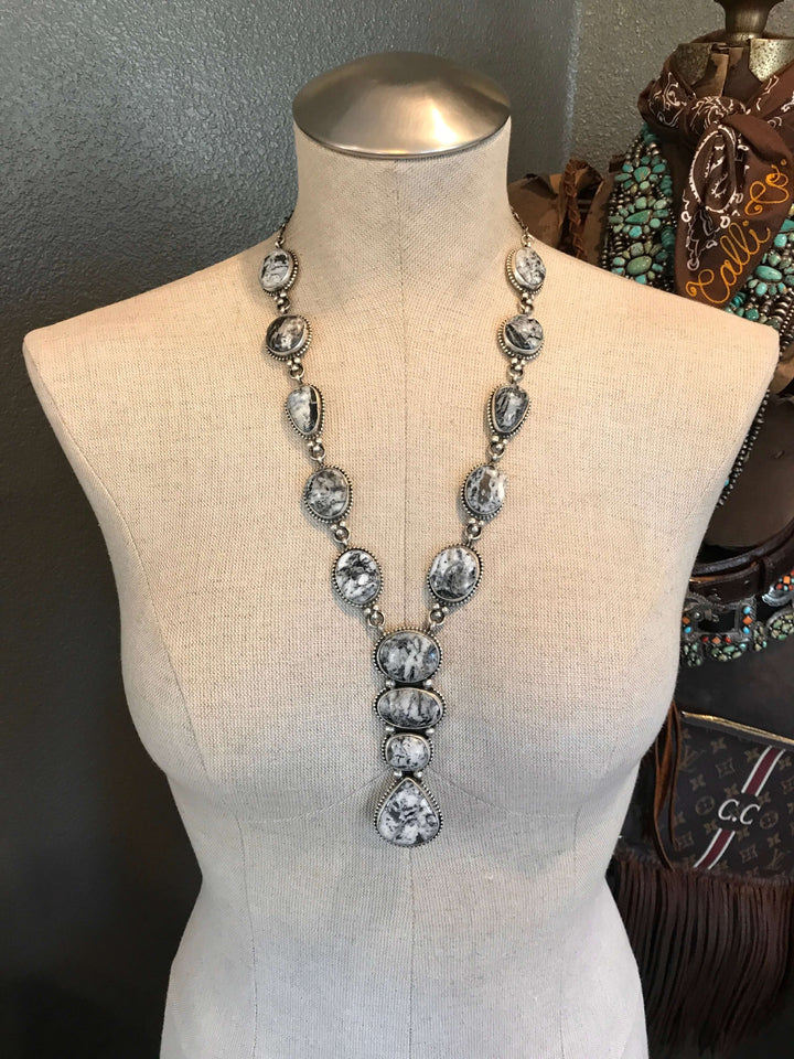 The Dwyer White Buffalo Lariat Necklace Set-Necklaces-Calli Co., Turquoise and Silver Jewelry, Native American Handmade, Zuni Tribe, Navajo Tribe, Brock Texas