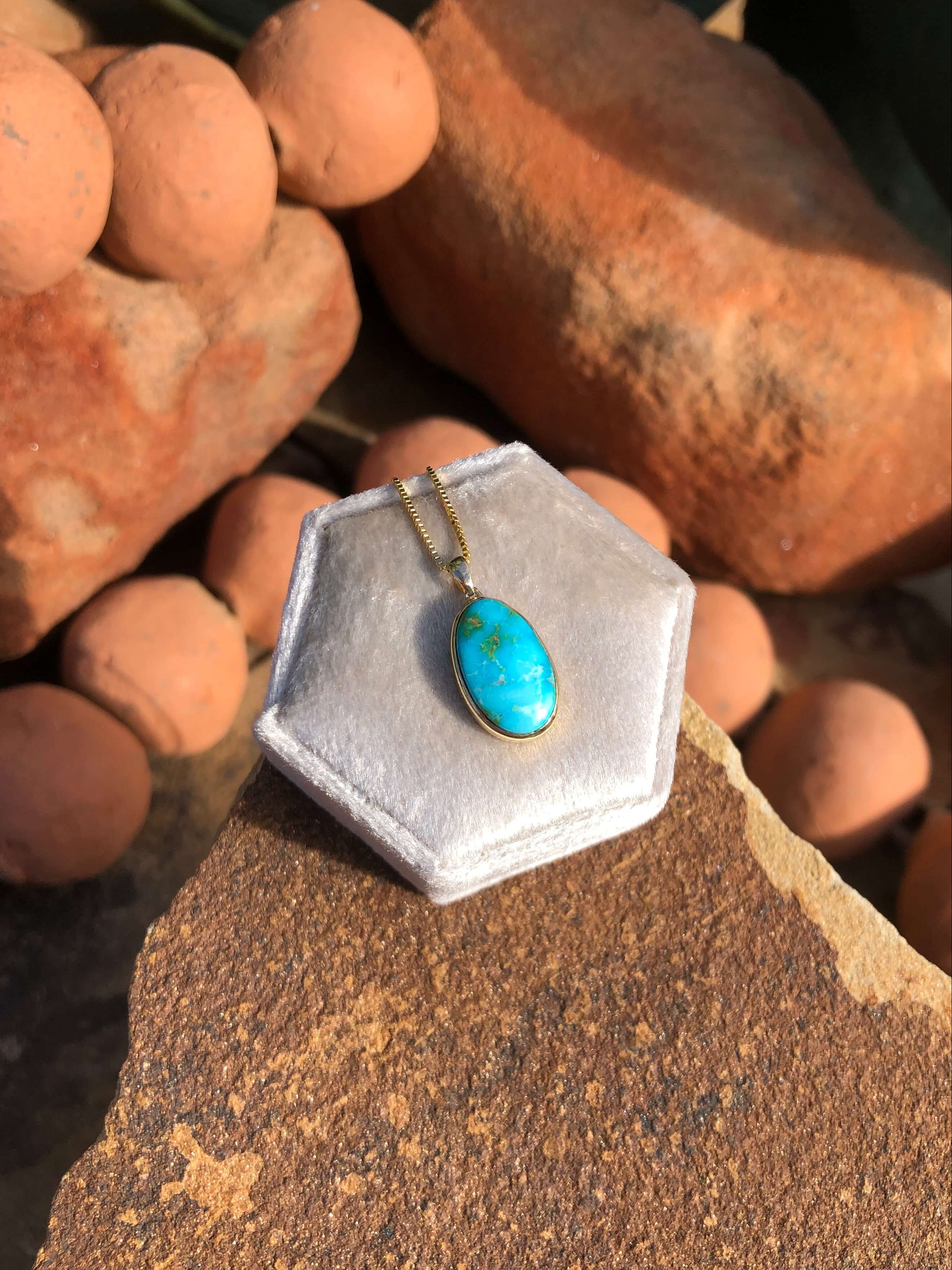 The Nordic 14k and Turquoise Pendant, 11-Pendants-Calli Co., Turquoise and Silver Jewelry, Native American Handmade, Zuni Tribe, Navajo Tribe, Brock Texas