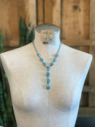 The Kallen Turquoise Lariat Necklace Set, 1-Necklaces-Calli Co., Turquoise and Silver Jewelry, Native American Handmade, Zuni Tribe, Navajo Tribe, Brock Texas