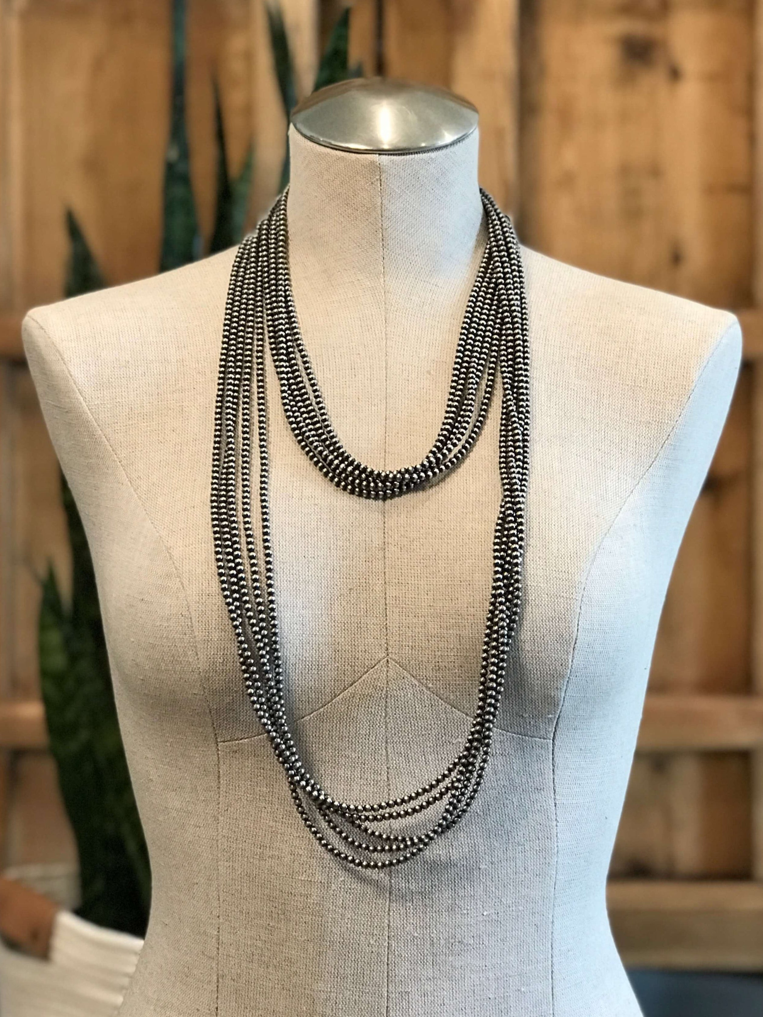 The Halona Five Strand Pearl Necklace, 60"-Necklaces-Calli Co., Turquoise and Silver Jewelry, Native American Handmade, Zuni Tribe, Navajo Tribe, Brock Texas