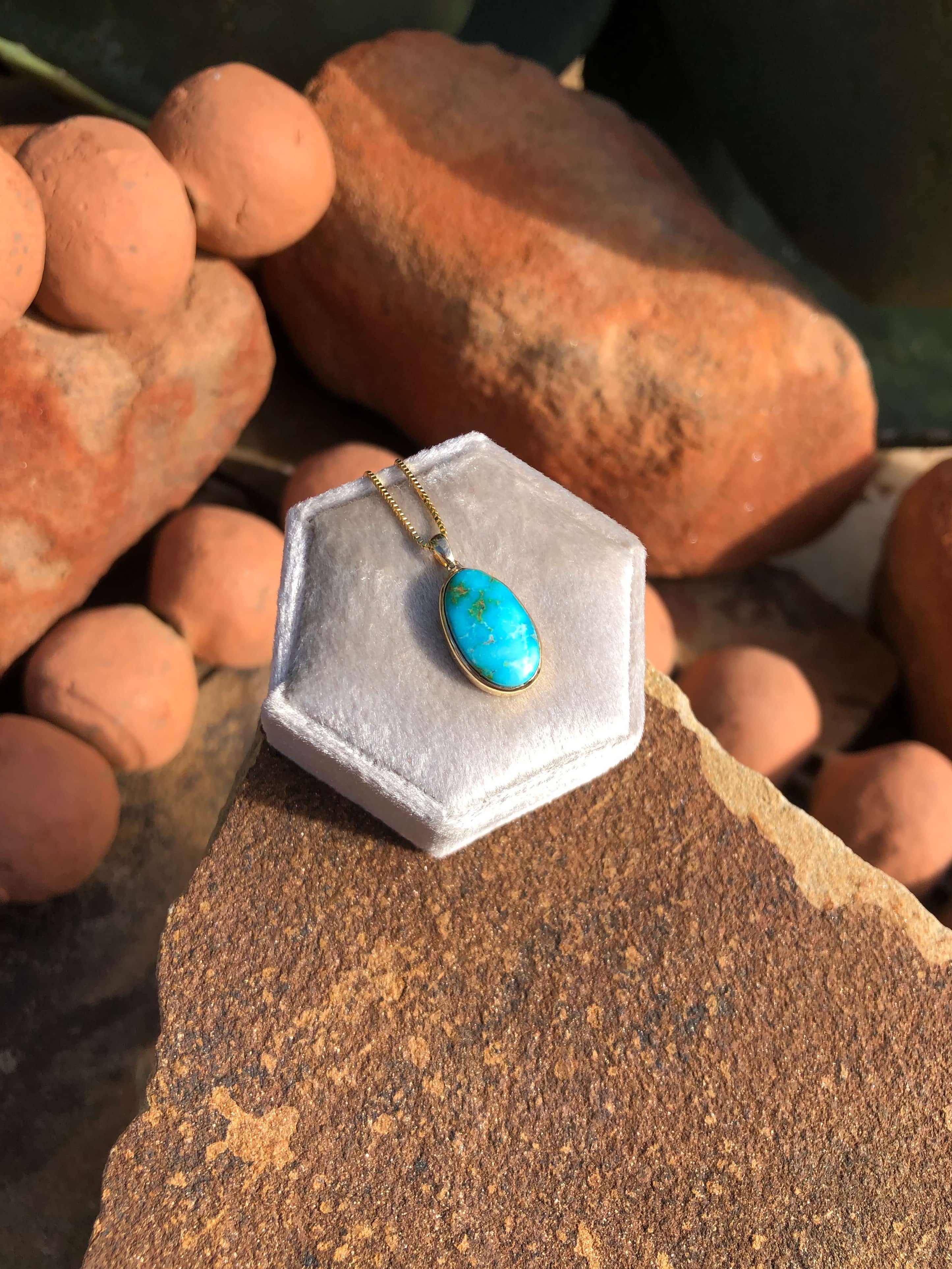 The Nordic 14k and Turquoise Pendant, 11-Pendants-Calli Co., Turquoise and Silver Jewelry, Native American Handmade, Zuni Tribe, Navajo Tribe, Brock Texas