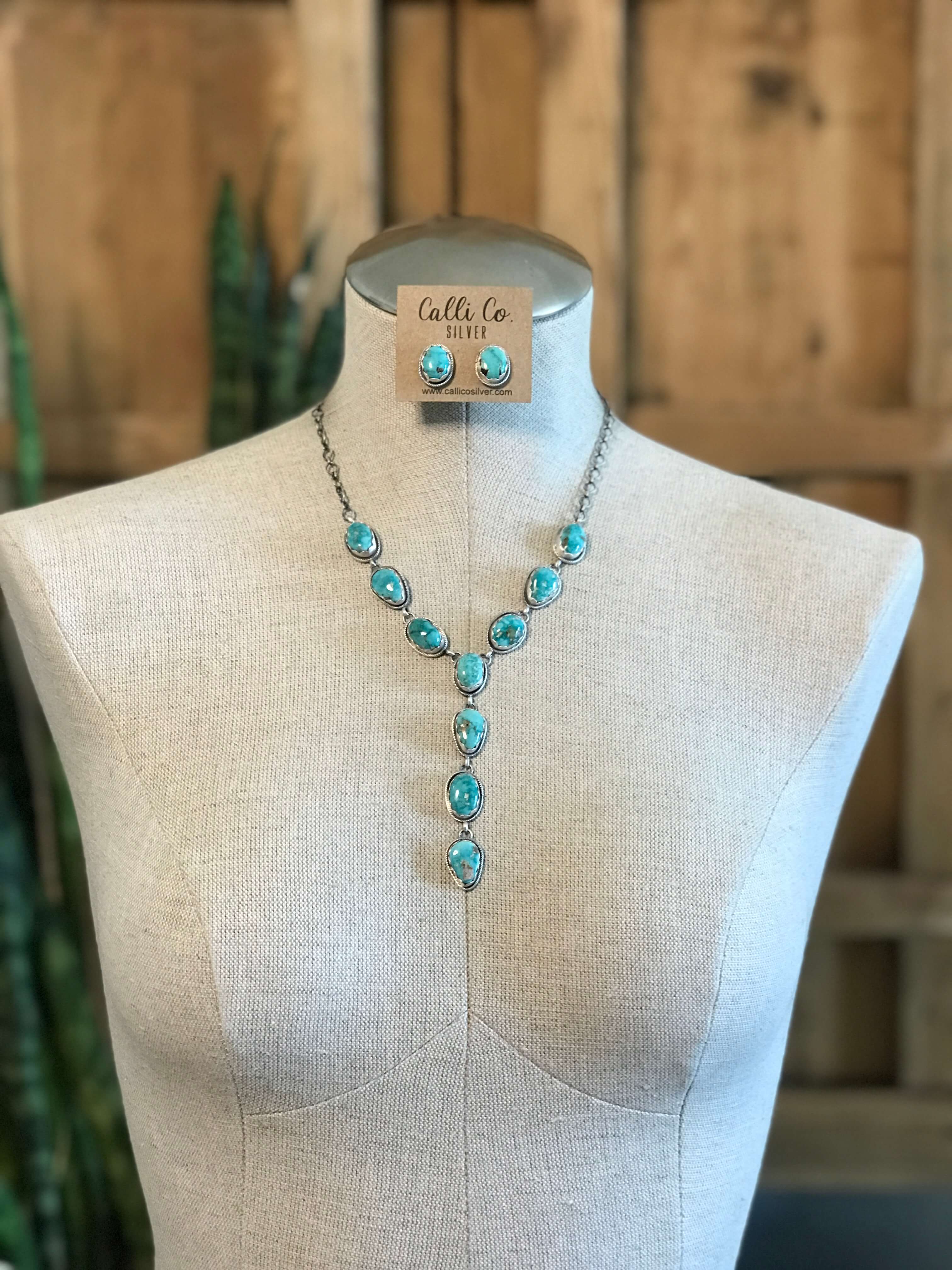 The Kallen Turquoise Lariat Necklace Set, 4-Necklaces-Calli Co., Turquoise and Silver Jewelry, Native American Handmade, Zuni Tribe, Navajo Tribe, Brock Texas