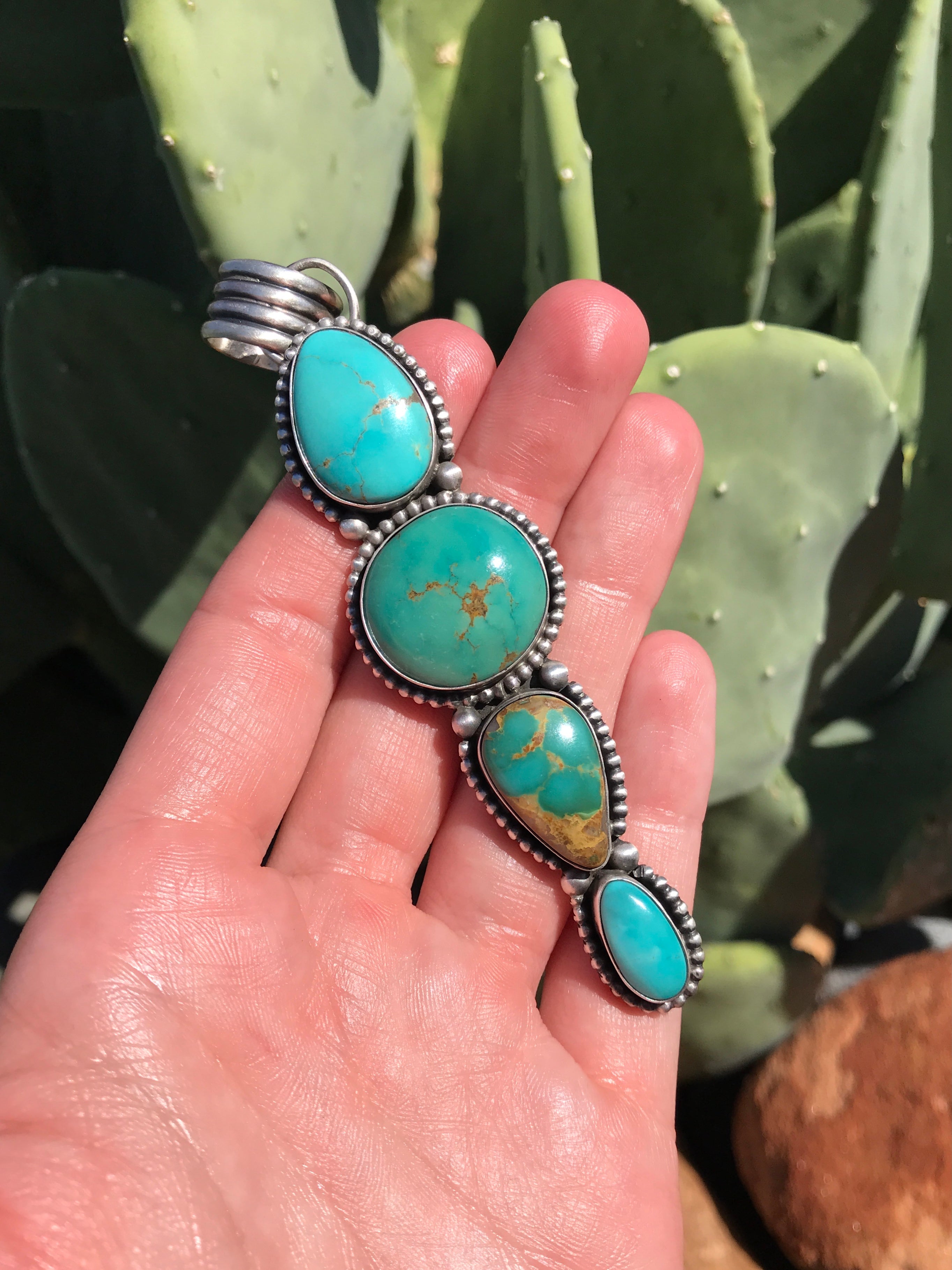 The Lafayette Turquoise Pendant-Pendants-Calli Co., Turquoise and Silver Jewelry, Native American Handmade, Zuni Tribe, Navajo Tribe, Brock Texas