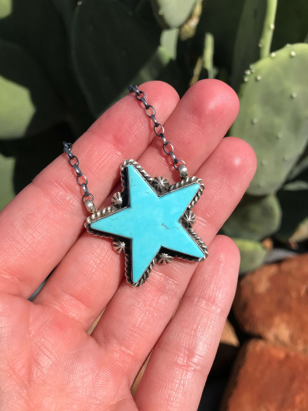 The Turquoise Star Necklace, 1-Necklaces-Calli Co., Turquoise and Silver Jewelry, Native American Handmade, Zuni Tribe, Navajo Tribe, Brock Texas
