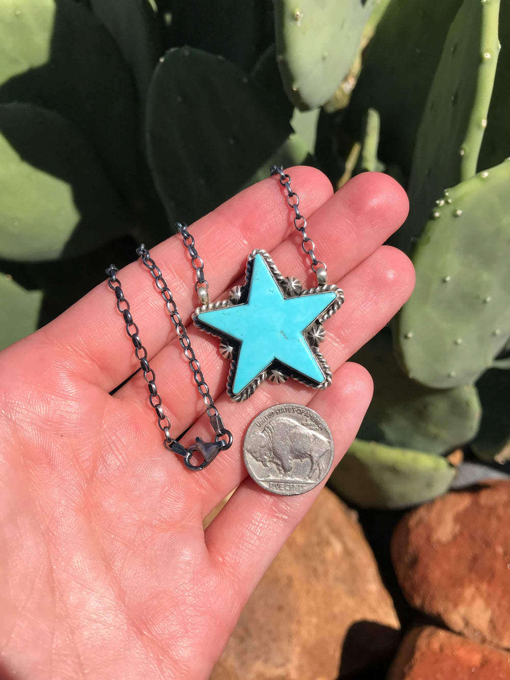 The Turquoise Star Necklace, 1-Necklaces-Calli Co., Turquoise and Silver Jewelry, Native American Handmade, Zuni Tribe, Navajo Tribe, Brock Texas