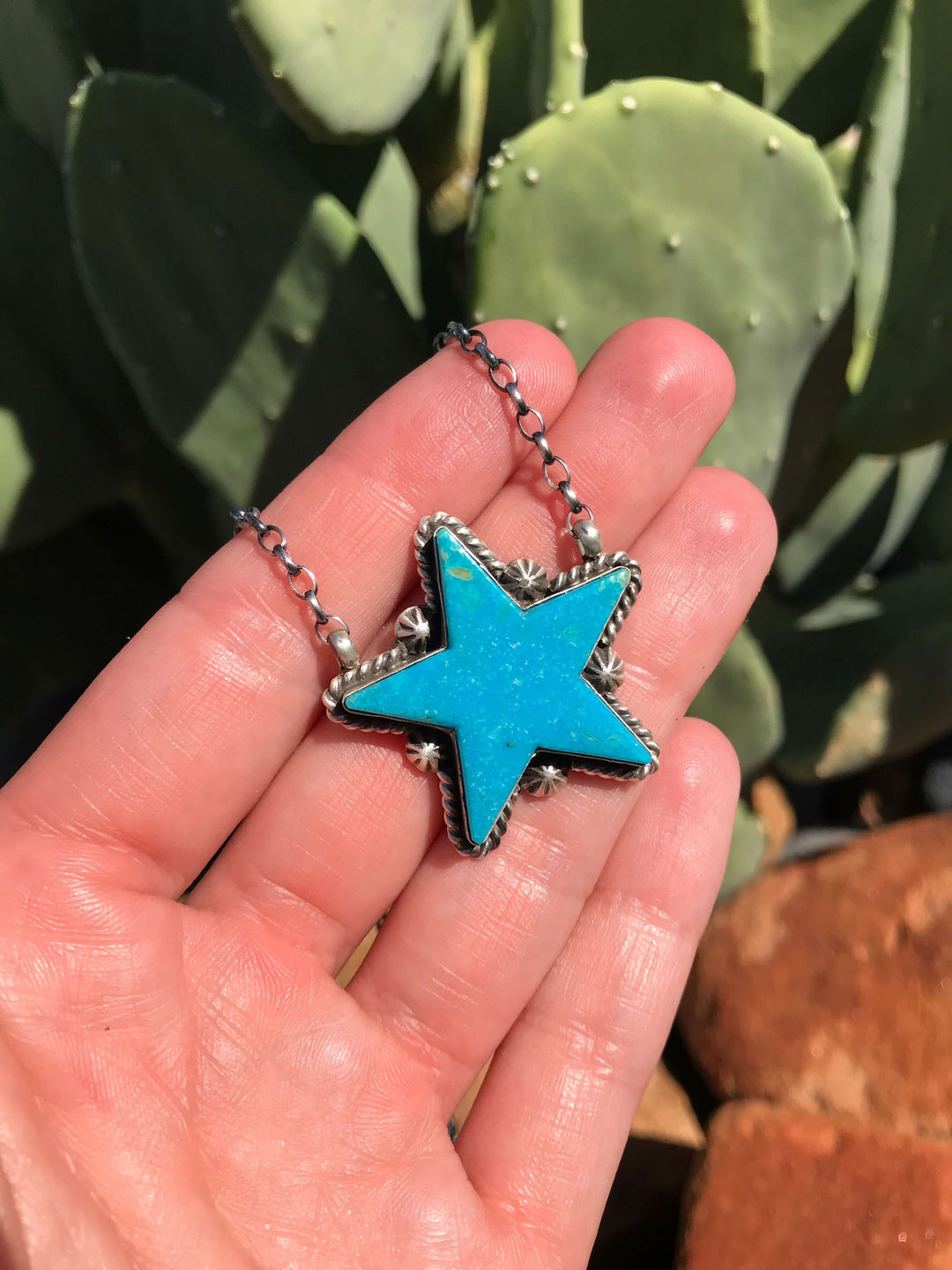 The Turquoise Star Necklace, 5-Necklaces-Calli Co., Turquoise and Silver Jewelry, Native American Handmade, Zuni Tribe, Navajo Tribe, Brock Texas