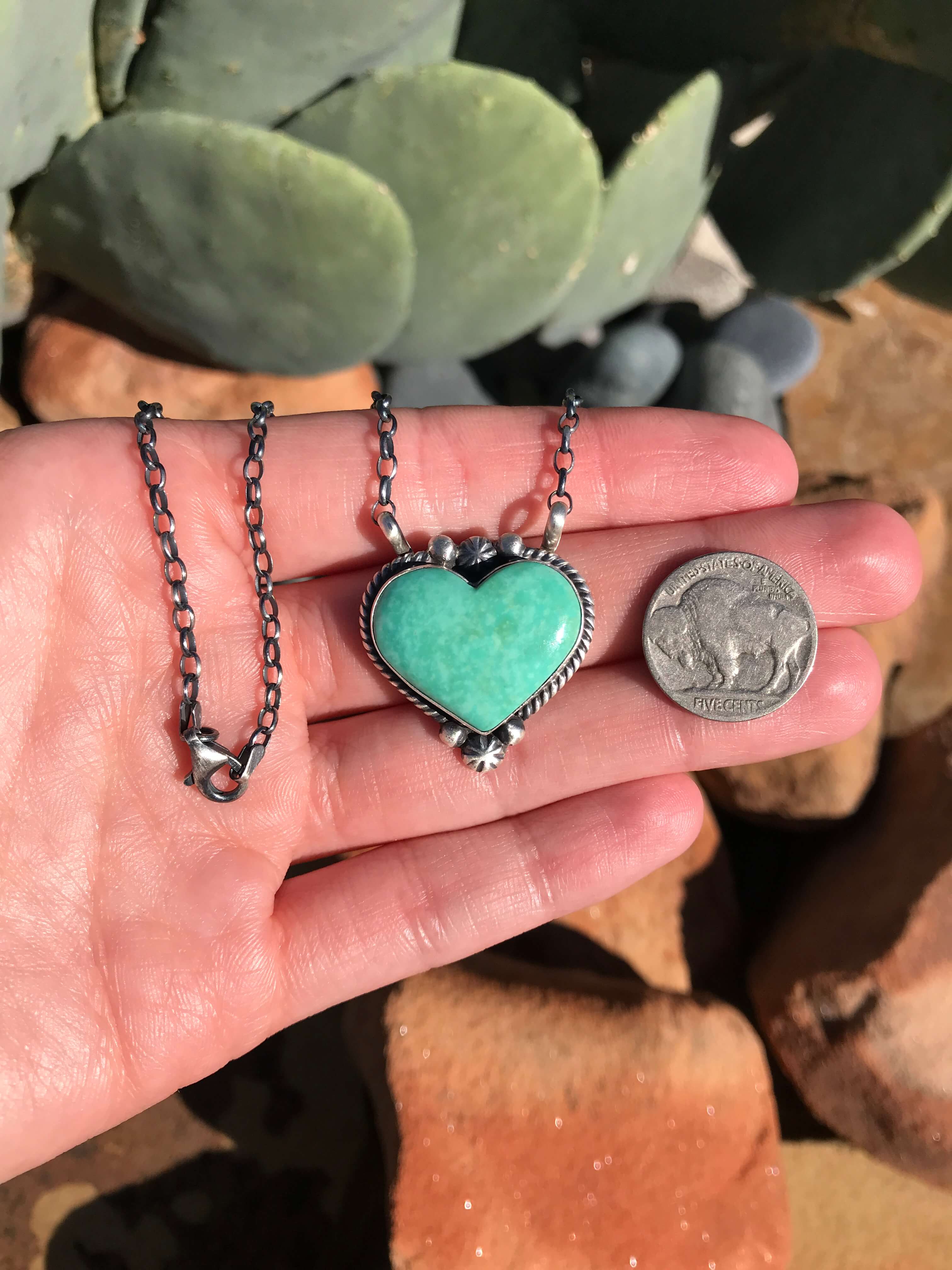 The Grande Heart Necklace, 8-Necklaces-Calli Co., Turquoise and Silver Jewelry, Native American Handmade, Zuni Tribe, Navajo Tribe, Brock Texas