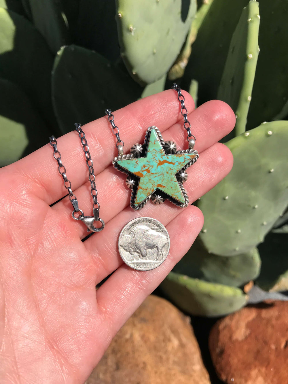 The Turquoise Star Necklace, 7-Necklaces-Calli Co., Turquoise and Silver Jewelry, Native American Handmade, Zuni Tribe, Navajo Tribe, Brock Texas
