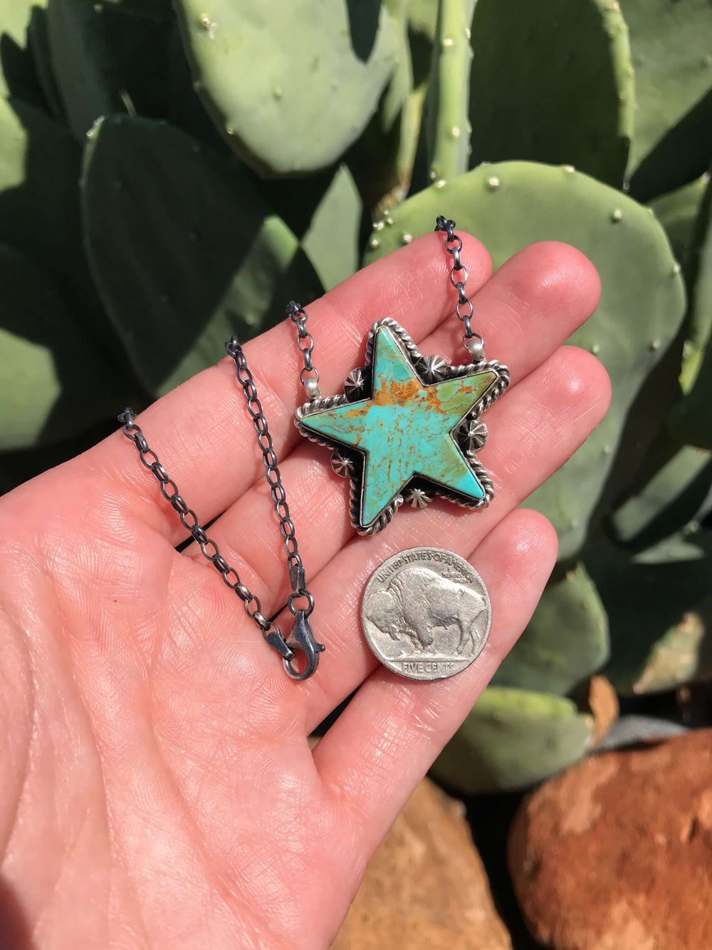 The Turquoise Star Necklace, 8-Necklaces-Calli Co., Turquoise and Silver Jewelry, Native American Handmade, Zuni Tribe, Navajo Tribe, Brock Texas