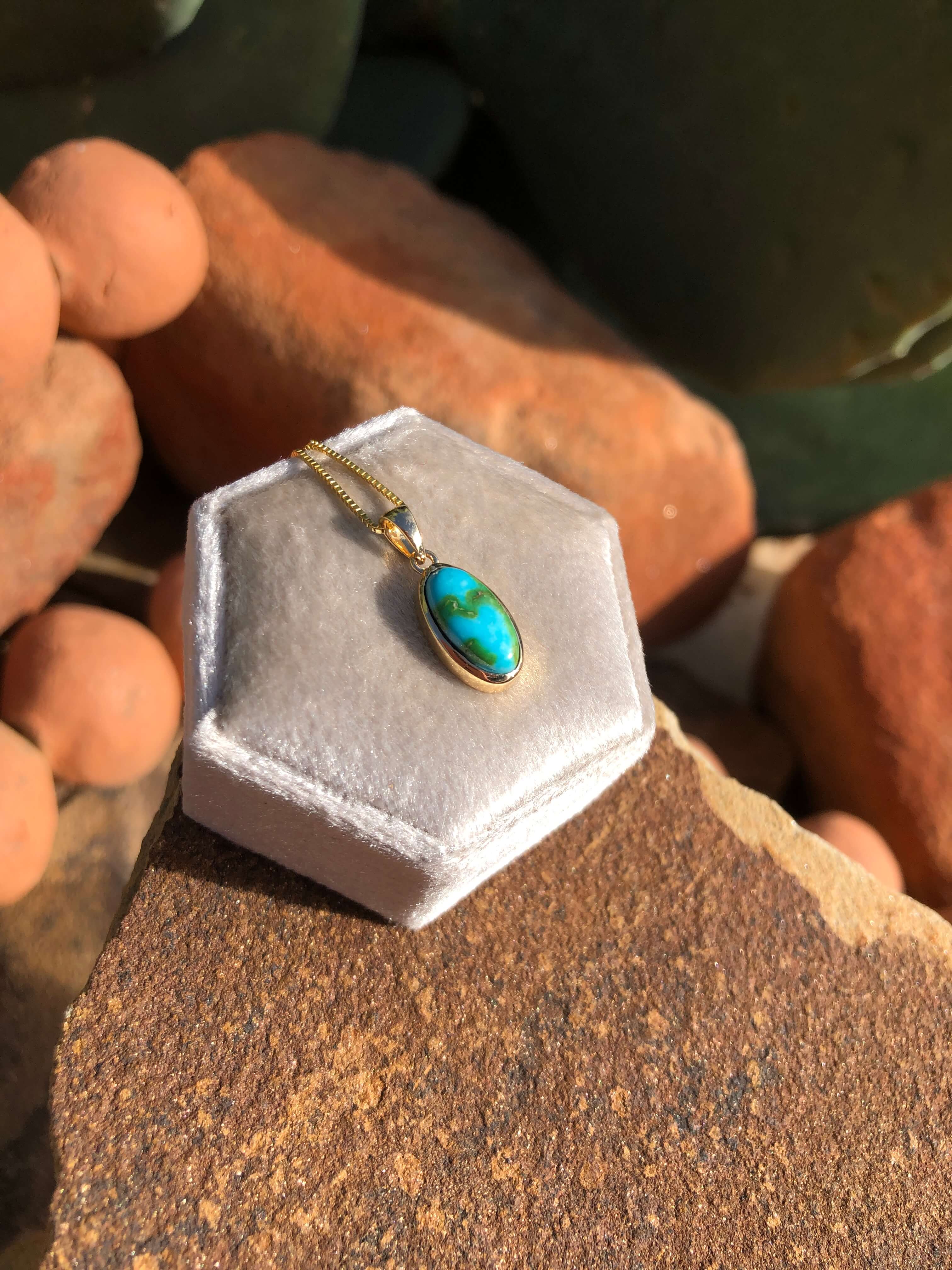 The Nordic 14k and Turquoise Pendant, 12-Pendants-Calli Co., Turquoise and Silver Jewelry, Native American Handmade, Zuni Tribe, Navajo Tribe, Brock Texas