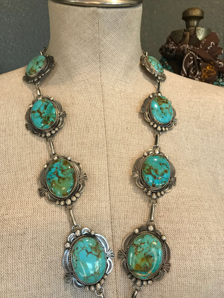 The Abiquiu Turquoise Lariat Necklace Set-Necklaces-Calli Co., Turquoise and Silver Jewelry, Native American Handmade, Zuni Tribe, Navajo Tribe, Brock Texas