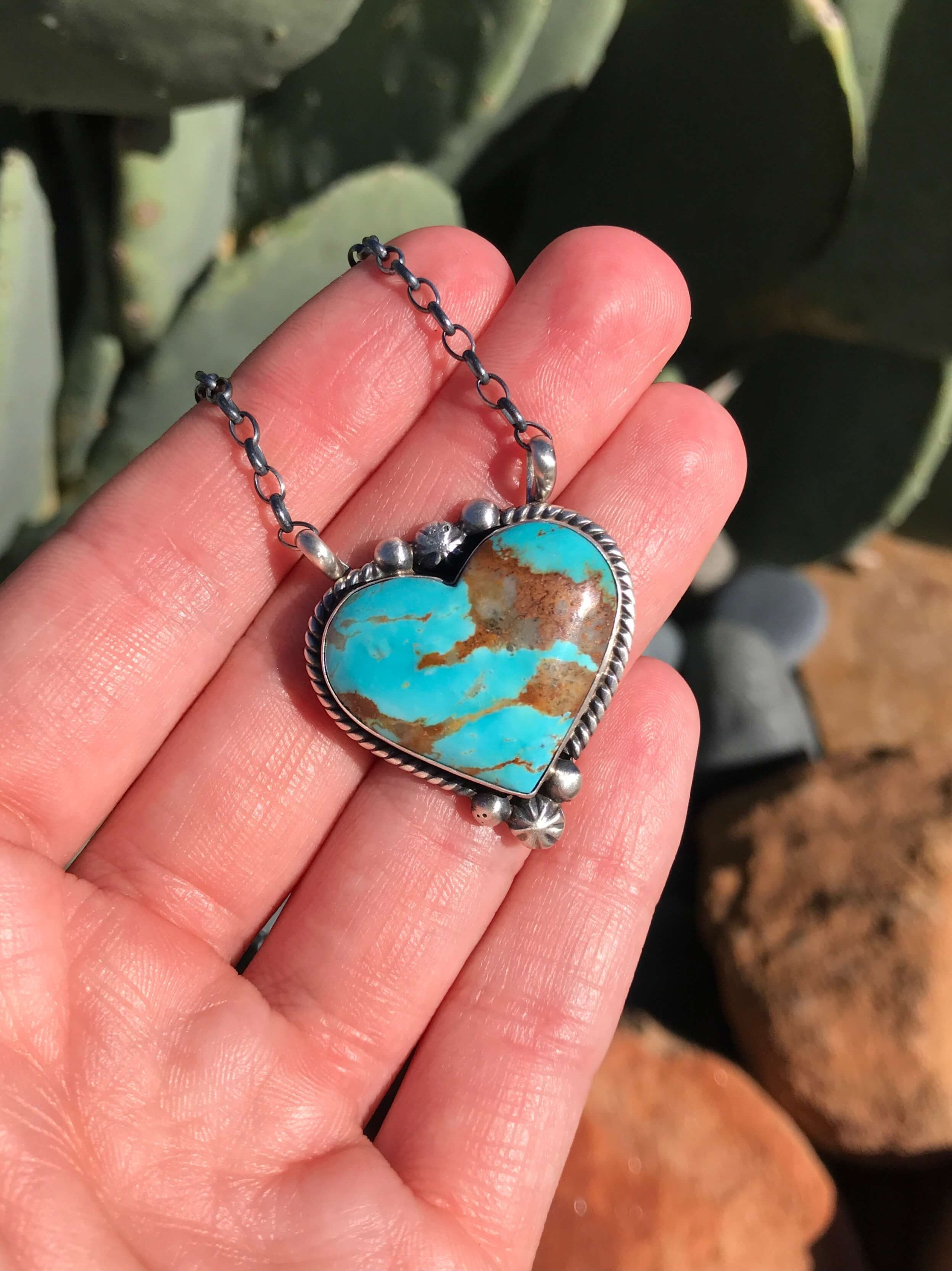 The Grande Heart Necklace, 11-Necklaces-Calli Co., Turquoise and Silver Jewelry, Native American Handmade, Zuni Tribe, Navajo Tribe, Brock Texas