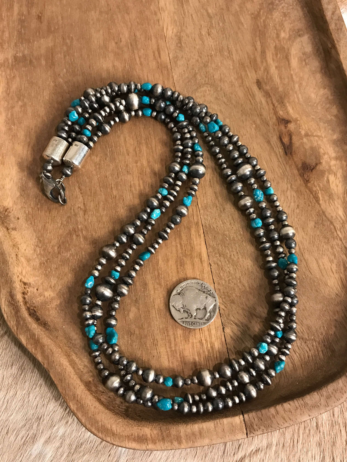 The Grecian Triple Strand Necklace, 1-Necklaces-Calli Co., Turquoise and Silver Jewelry, Native American Handmade, Zuni Tribe, Navajo Tribe, Brock Texas