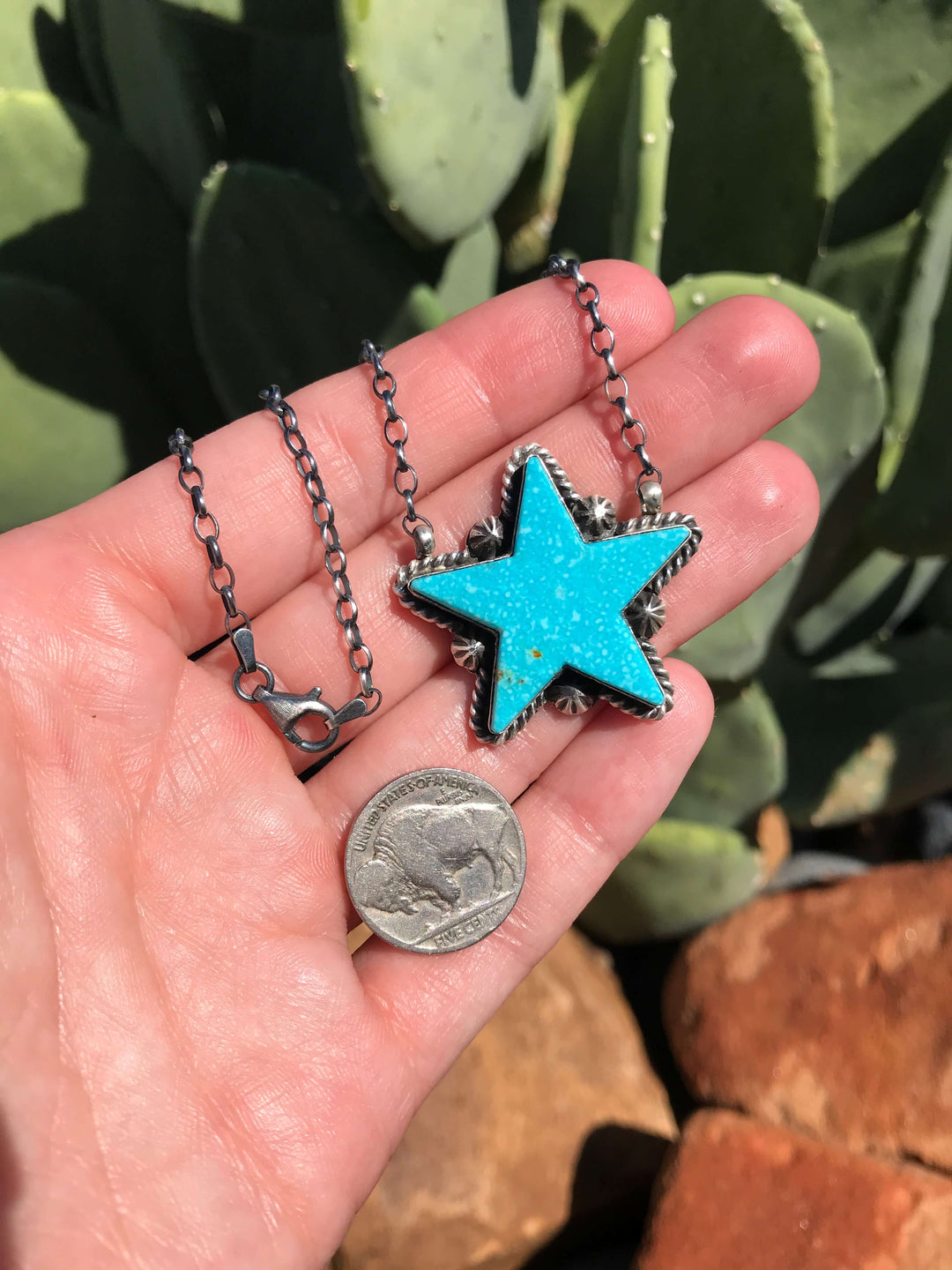 The Turquoise Star Necklace, 9-Necklaces-Calli Co., Turquoise and Silver Jewelry, Native American Handmade, Zuni Tribe, Navajo Tribe, Brock Texas