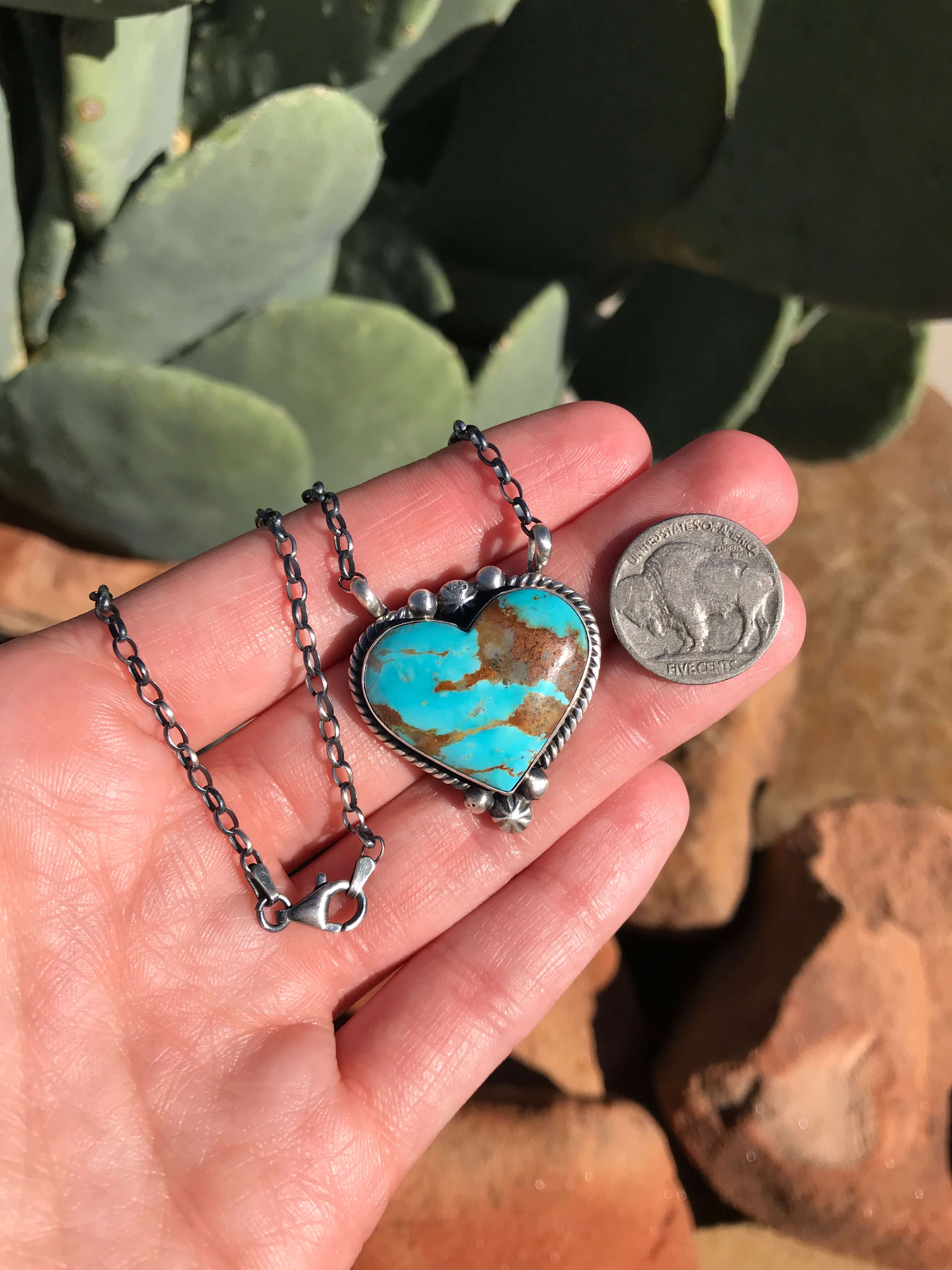 The Grande Heart Necklace, 11-Necklaces-Calli Co., Turquoise and Silver Jewelry, Native American Handmade, Zuni Tribe, Navajo Tribe, Brock Texas