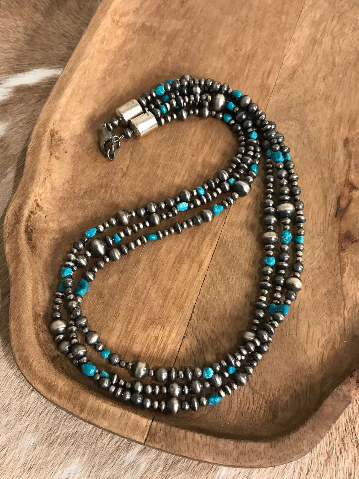 The Grecian Triple Strand Necklace, 1-Necklaces-Calli Co., Turquoise and Silver Jewelry, Native American Handmade, Zuni Tribe, Navajo Tribe, Brock Texas