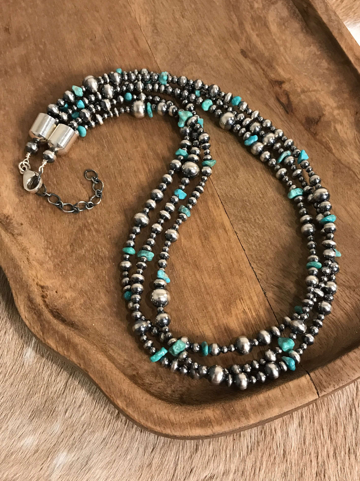 The Grecian Triple Strand Necklace, 2 xx-Necklaces-Calli Co., Turquoise and Silver Jewelry, Native American Handmade, Zuni Tribe, Navajo Tribe, Brock Texas