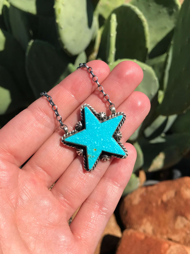The Turquoise Star Necklace, 9-Necklaces-Calli Co., Turquoise and Silver Jewelry, Native American Handmade, Zuni Tribe, Navajo Tribe, Brock Texas
