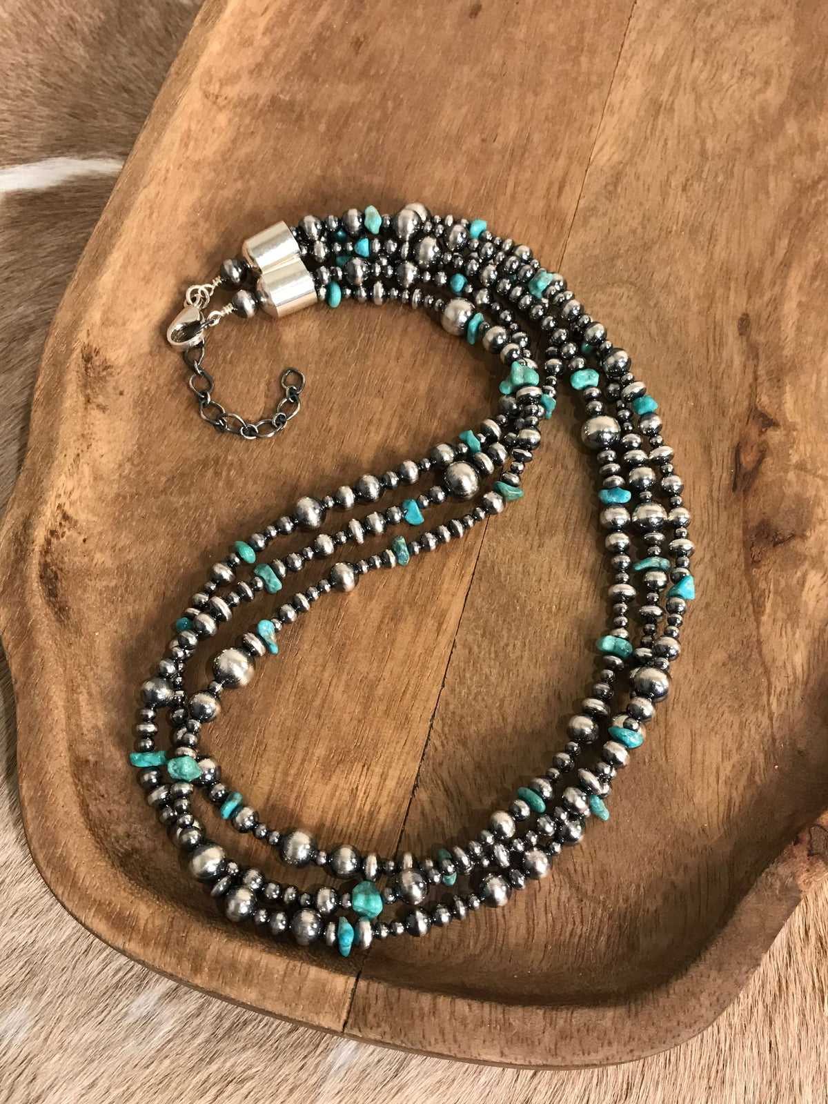 The Grecian Triple Strand Necklace, 2 xx-Necklaces-Calli Co., Turquoise and Silver Jewelry, Native American Handmade, Zuni Tribe, Navajo Tribe, Brock Texas