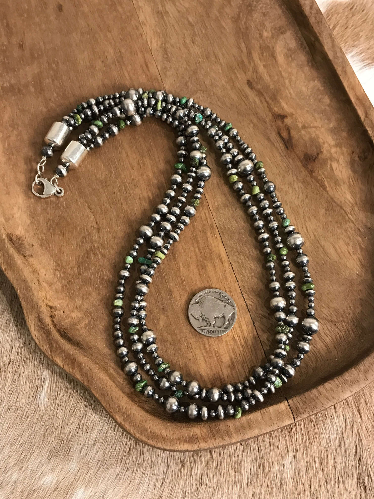 The Grecian Triple Strand Necklace, 3-Necklaces-Calli Co., Turquoise and Silver Jewelry, Native American Handmade, Zuni Tribe, Navajo Tribe, Brock Texas