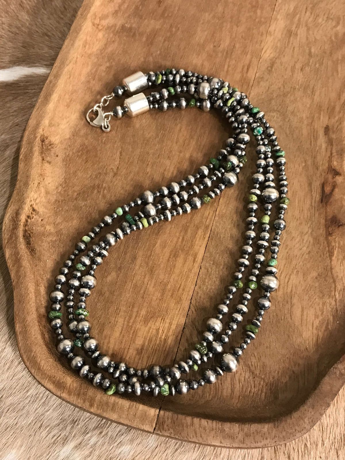 The Grecian Triple Strand Necklace, 3-Necklaces-Calli Co., Turquoise and Silver Jewelry, Native American Handmade, Zuni Tribe, Navajo Tribe, Brock Texas