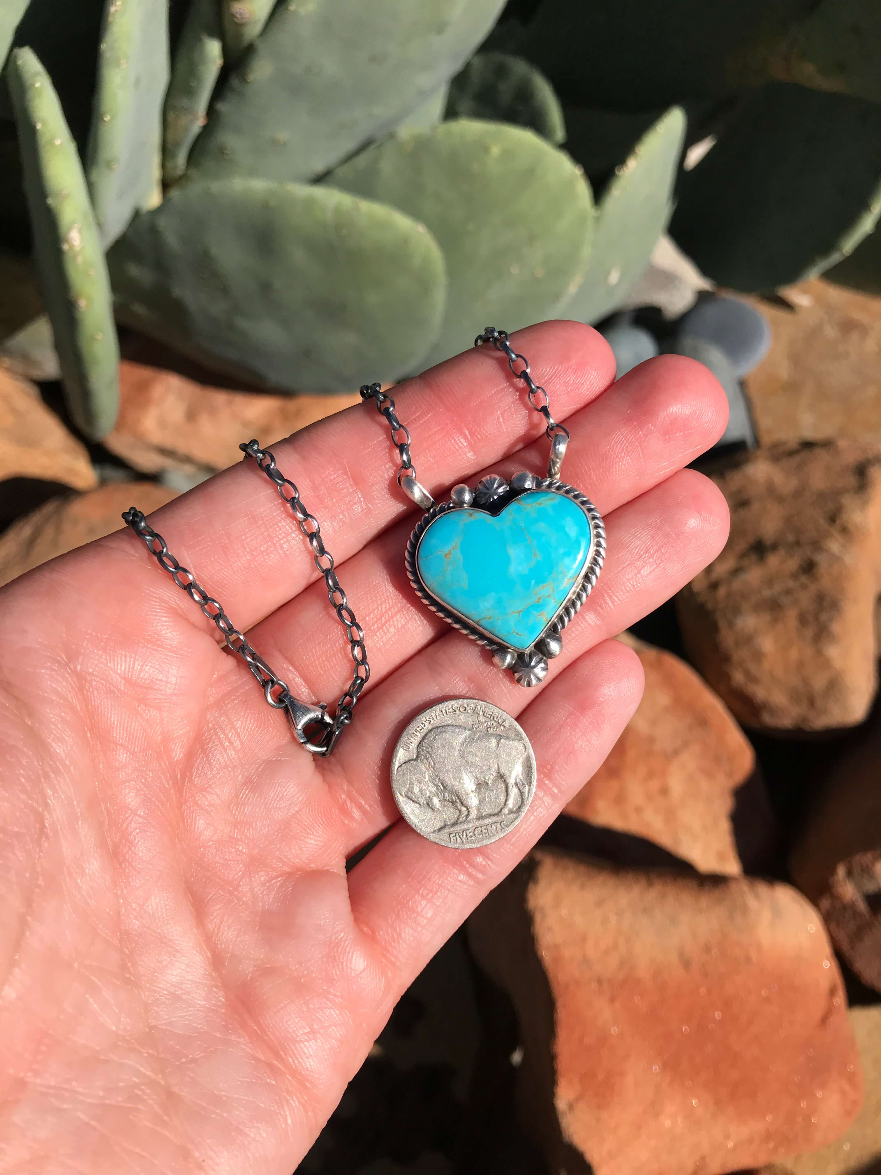 The Grande Heart Necklace, 12-Necklaces-Calli Co., Turquoise and Silver Jewelry, Native American Handmade, Zuni Tribe, Navajo Tribe, Brock Texas