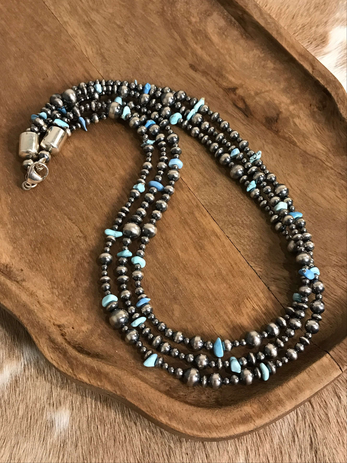 The Grecian Triple Strand Necklace, 4-Necklaces-Calli Co., Turquoise and Silver Jewelry, Native American Handmade, Zuni Tribe, Navajo Tribe, Brock Texas