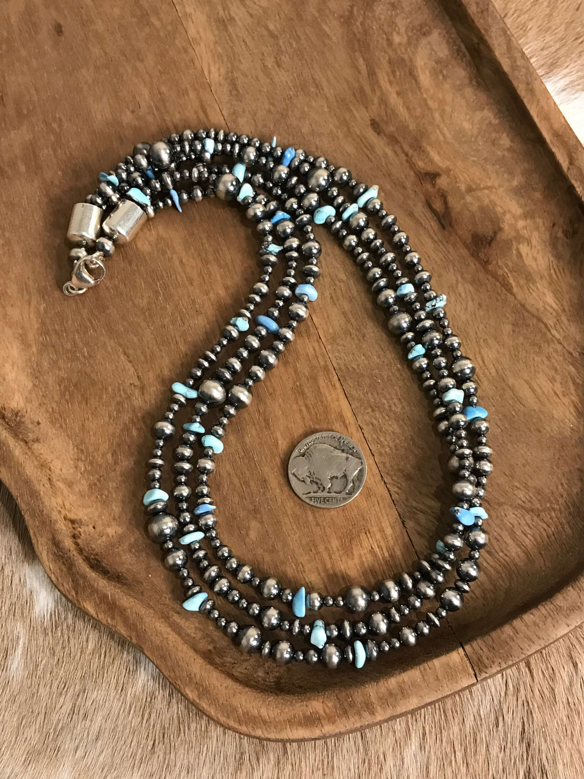 The Grecian Triple Strand Necklace, 4-Necklaces-Calli Co., Turquoise and Silver Jewelry, Native American Handmade, Zuni Tribe, Navajo Tribe, Brock Texas