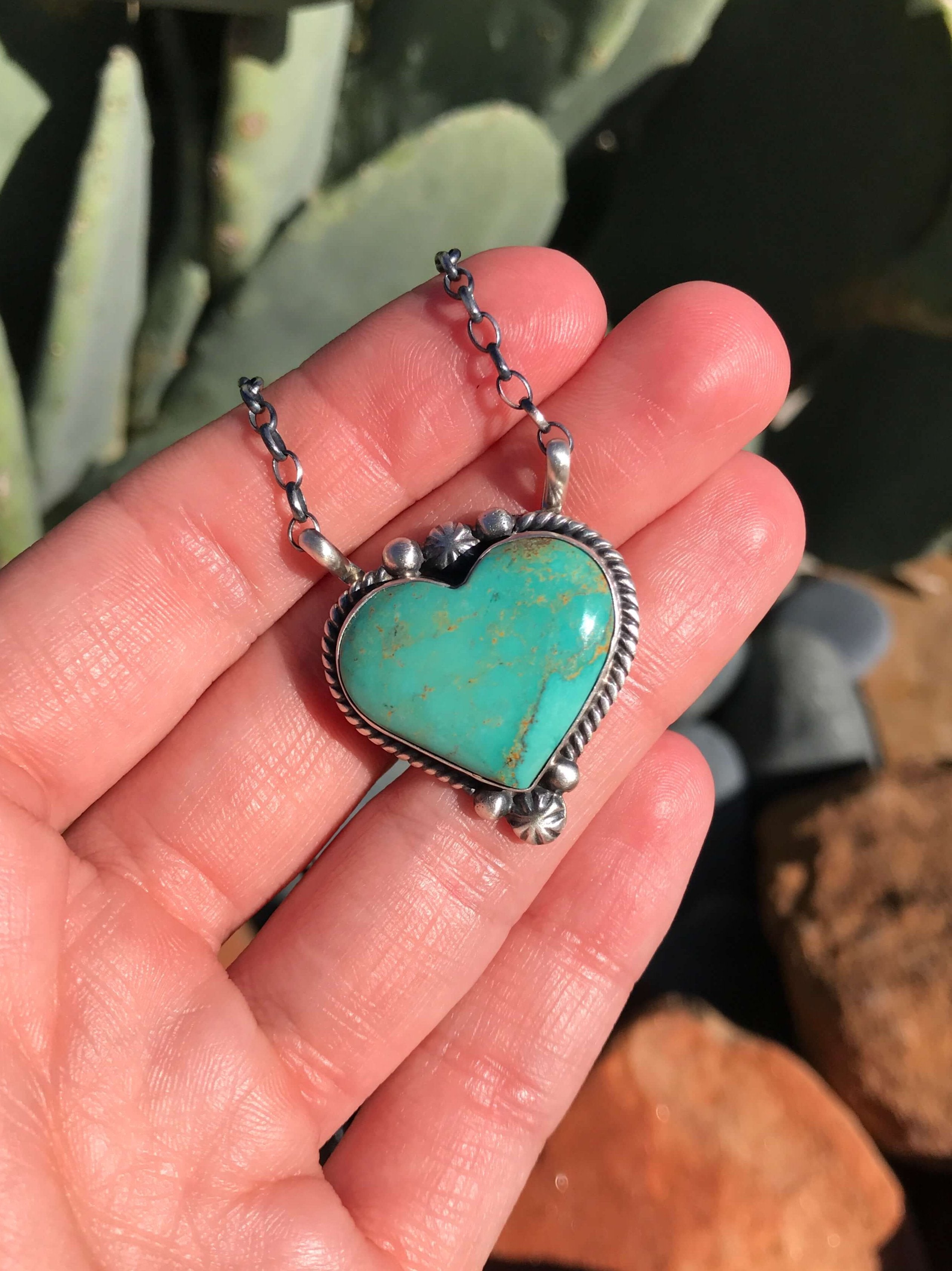 The Grande Heart Necklace, 10-Necklaces-Calli Co., Turquoise and Silver Jewelry, Native American Handmade, Zuni Tribe, Navajo Tribe, Brock Texas